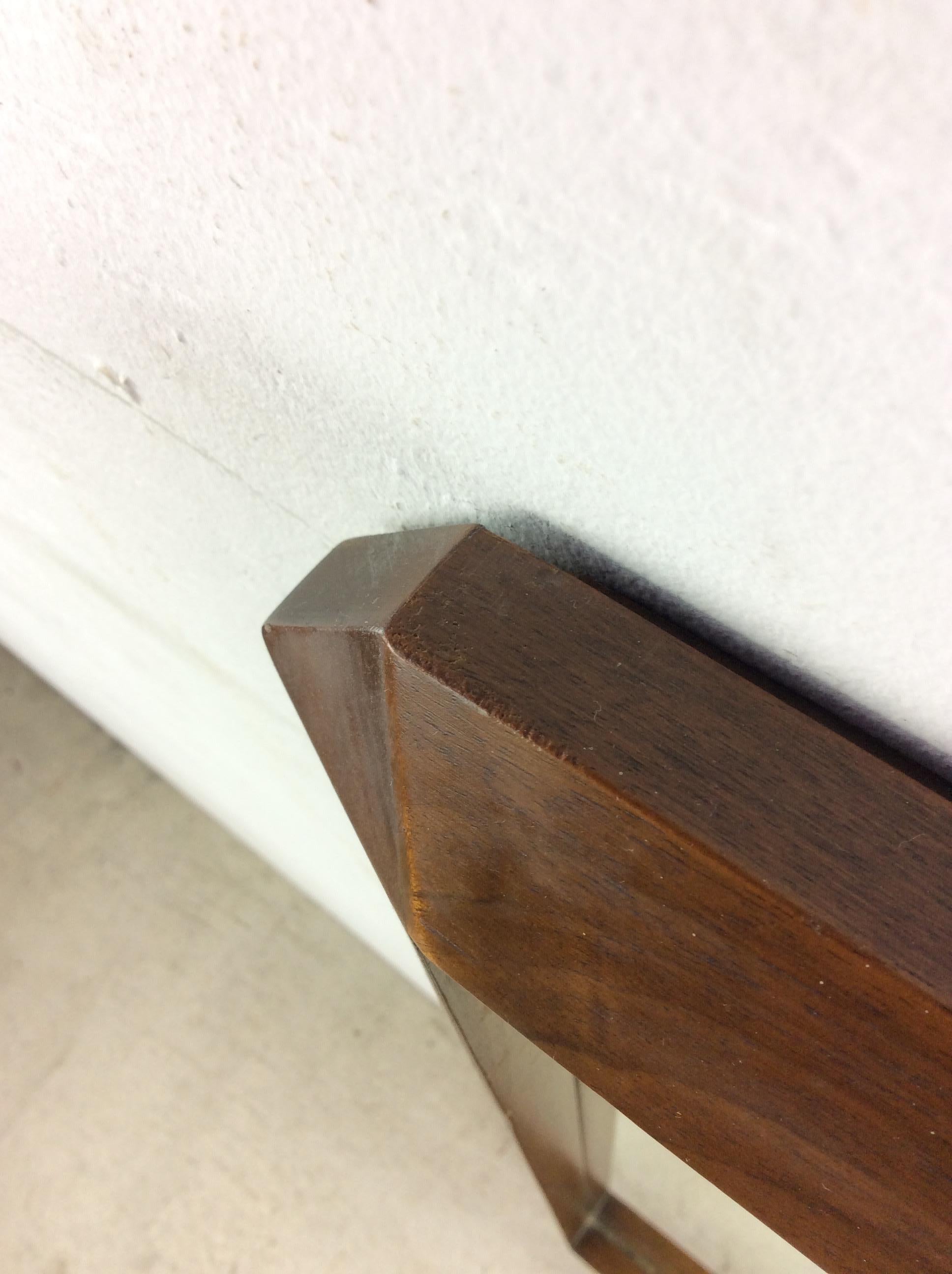 Mid Century Modern Wall Mirror with Angular Walnut Frame For Sale 5