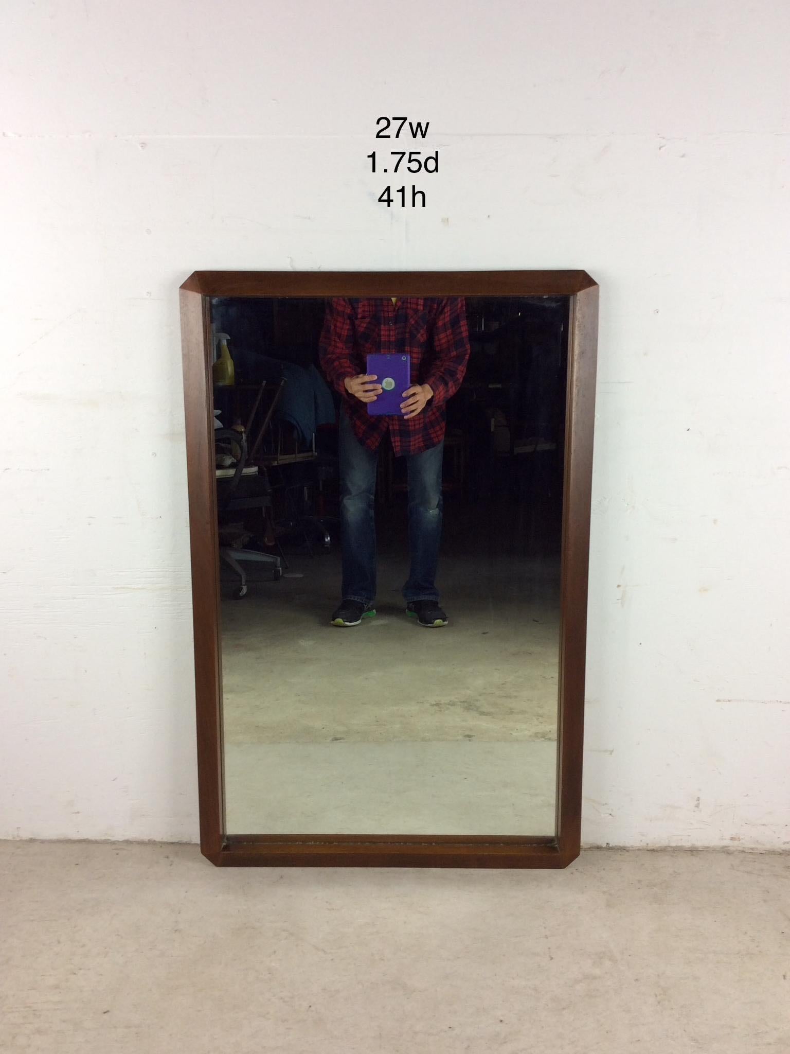 Mid Century Modern Wall Mirror with Angular Walnut Frame For Sale 6