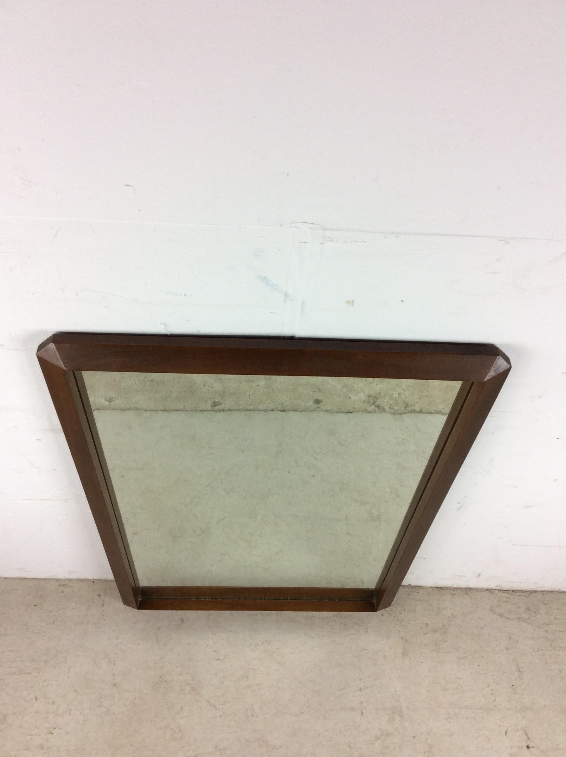 American Mid Century Modern Wall Mirror with Angular Walnut Frame For Sale