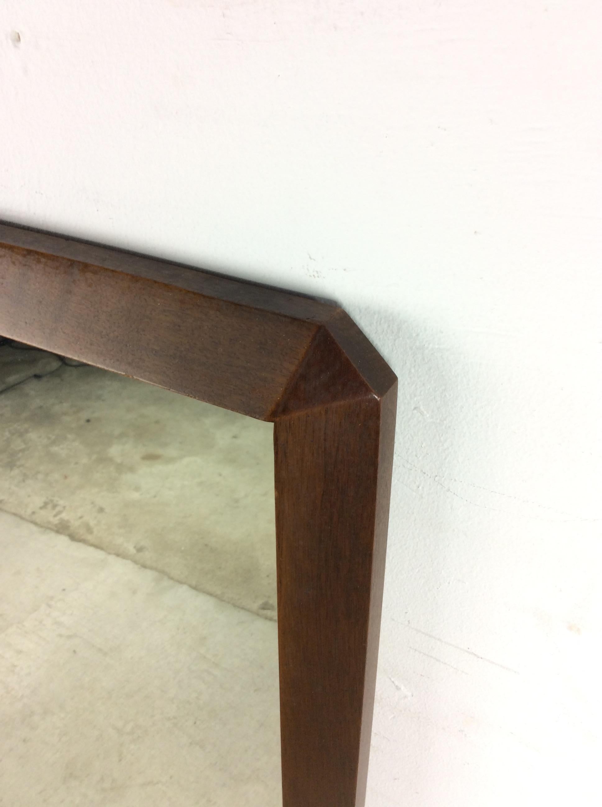 Mid Century Modern Wall Mirror with Angular Walnut Frame In Excellent Condition For Sale In Freehold, NJ