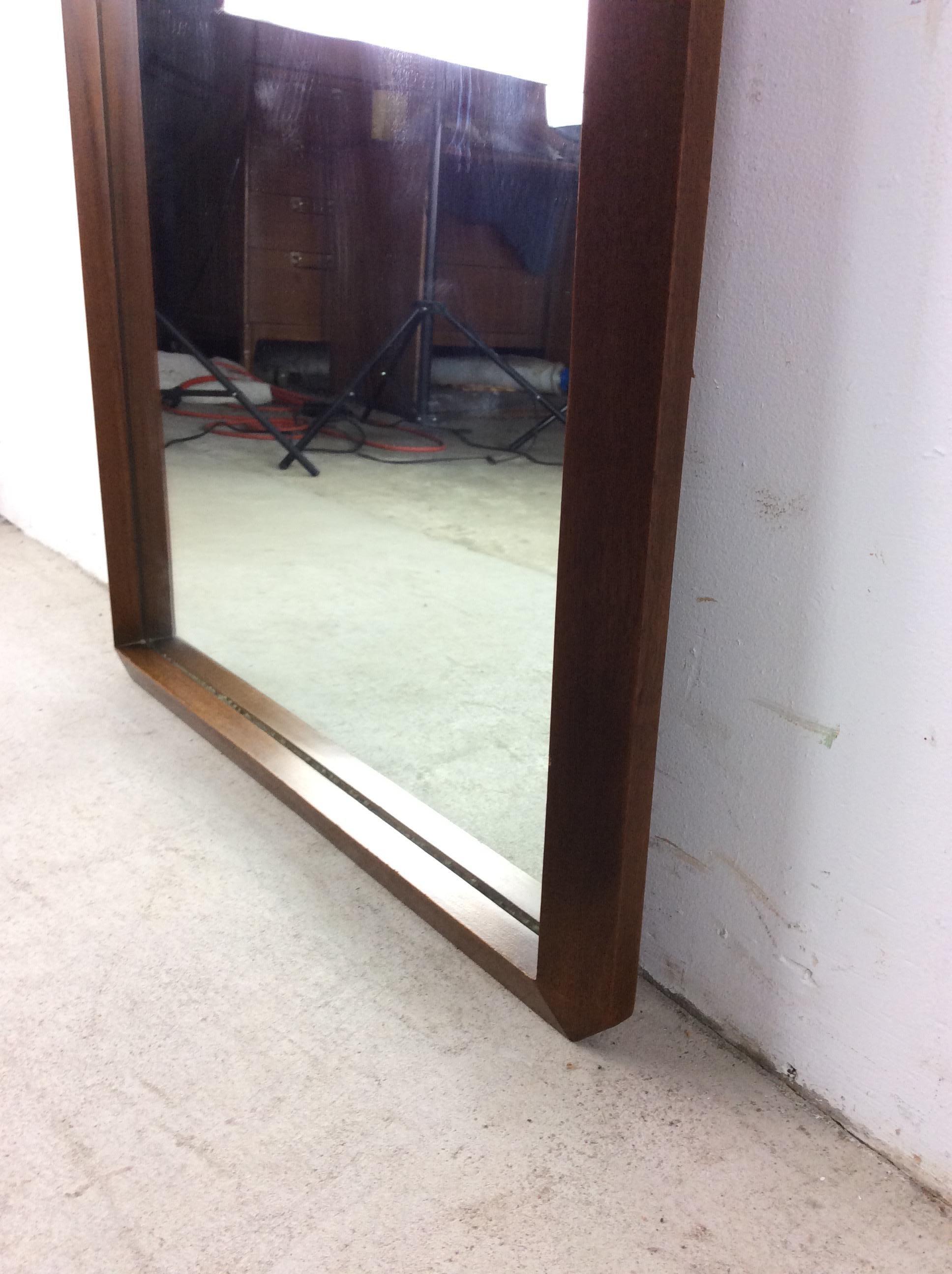 20th Century Mid Century Modern Wall Mirror with Angular Walnut Frame For Sale
