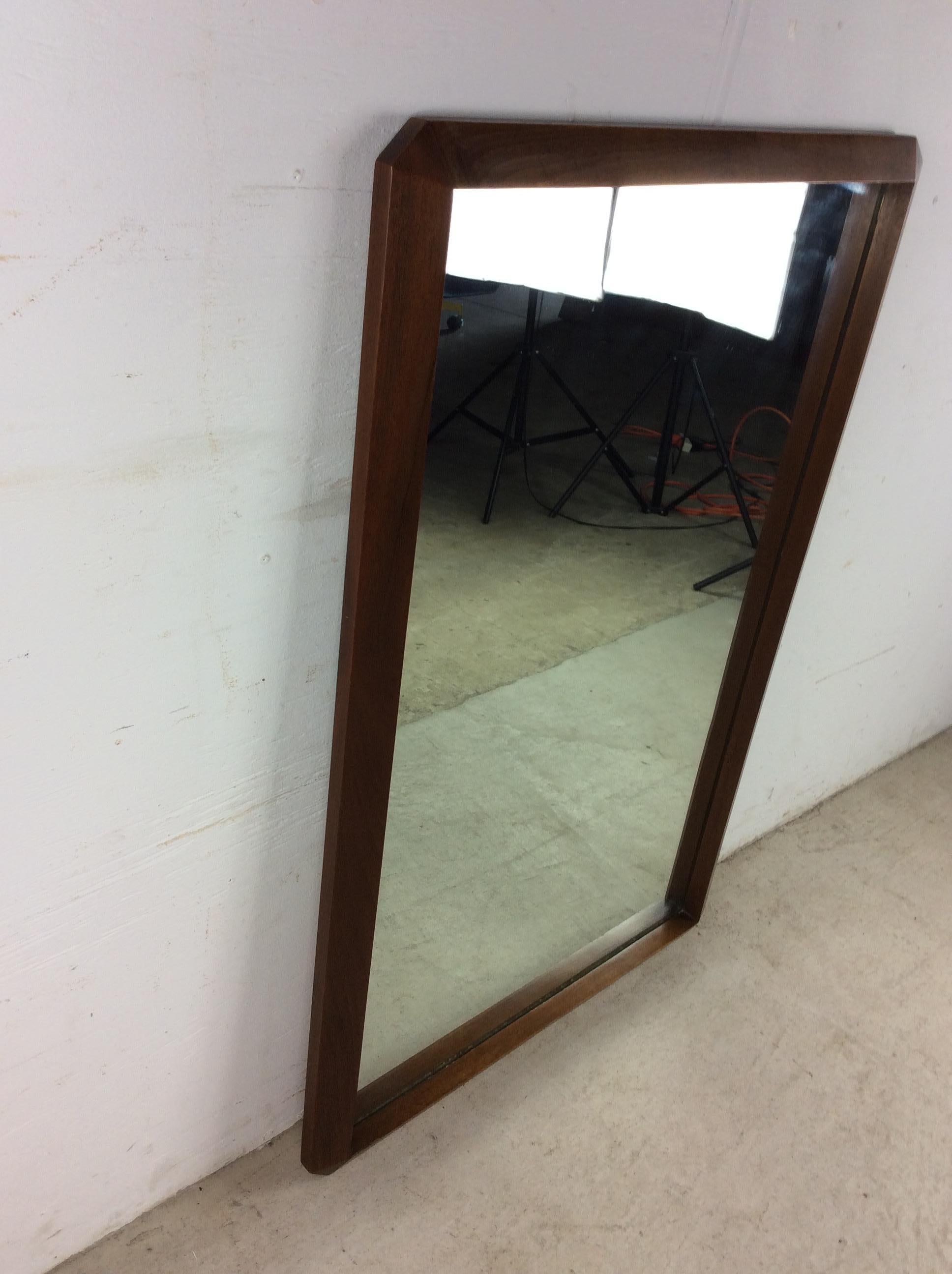 Mid Century Modern Wall Mirror with Angular Walnut Frame For Sale 1