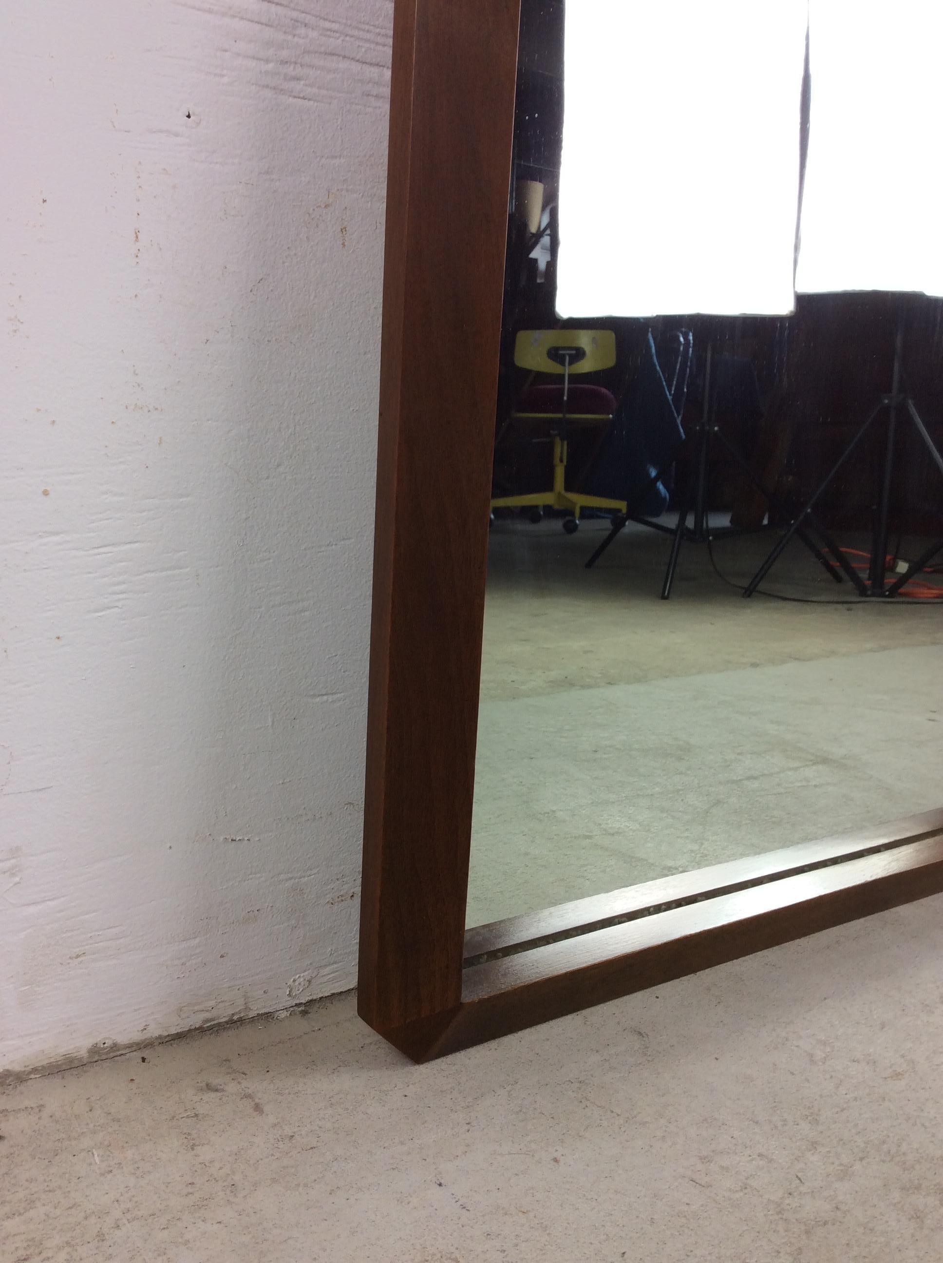Mid Century Modern Wall Mirror with Angular Walnut Frame For Sale 2