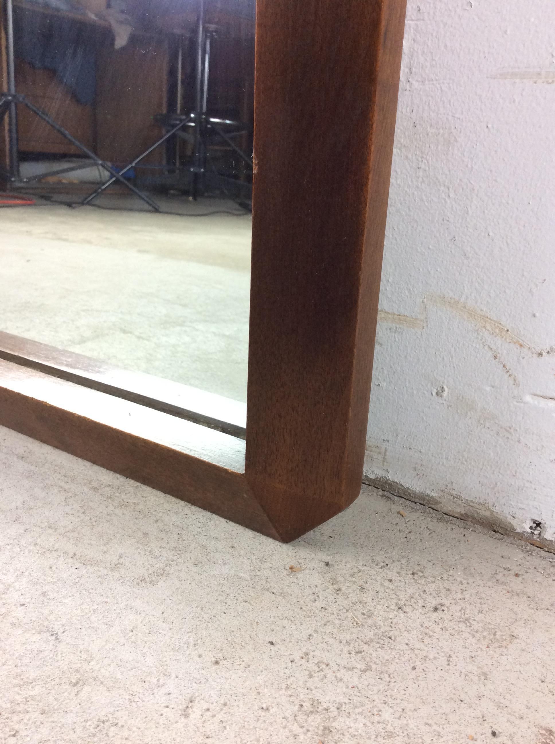 Mid Century Modern Wall Mirror with Angular Walnut Frame For Sale 3