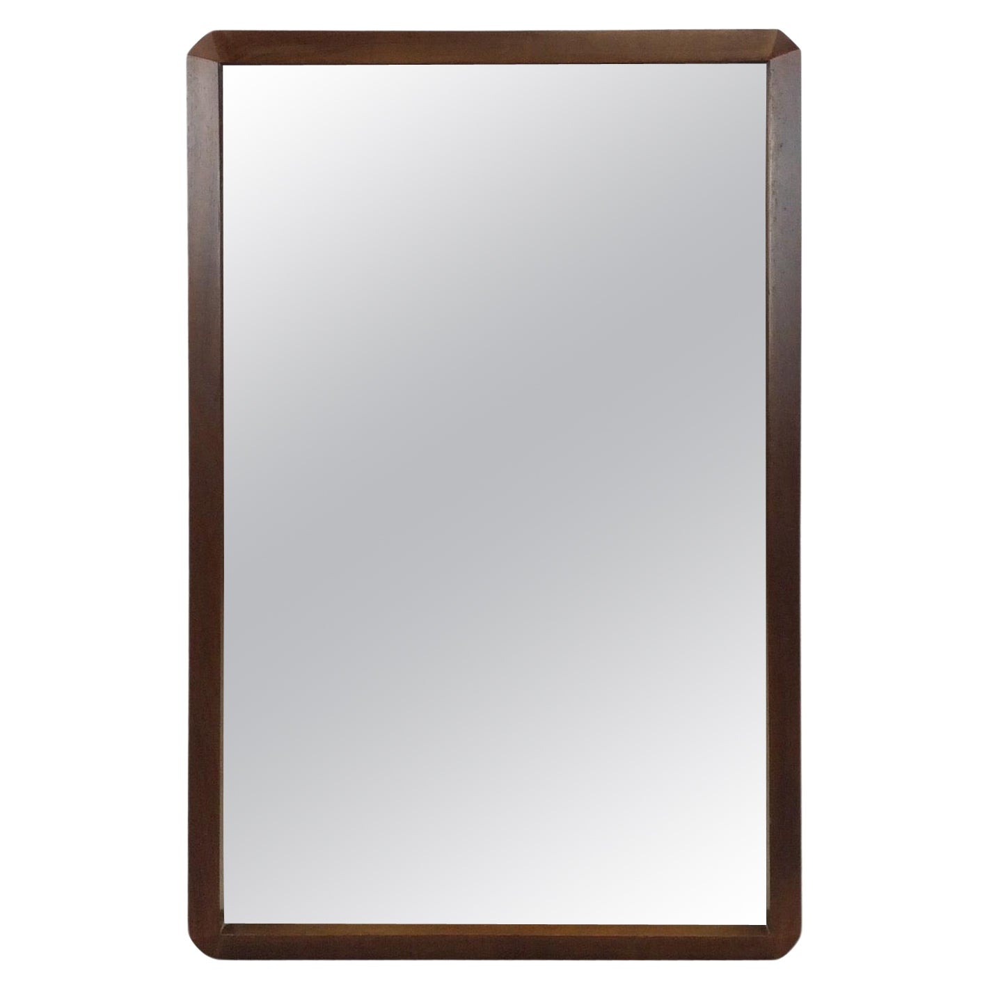 Mid Century Modern Wall Mirror with Angular Walnut Frame
