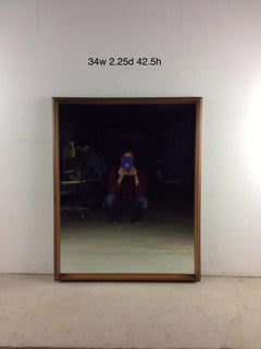 Mid Century Modern Wall Mirror with Beveled Walnut Frame