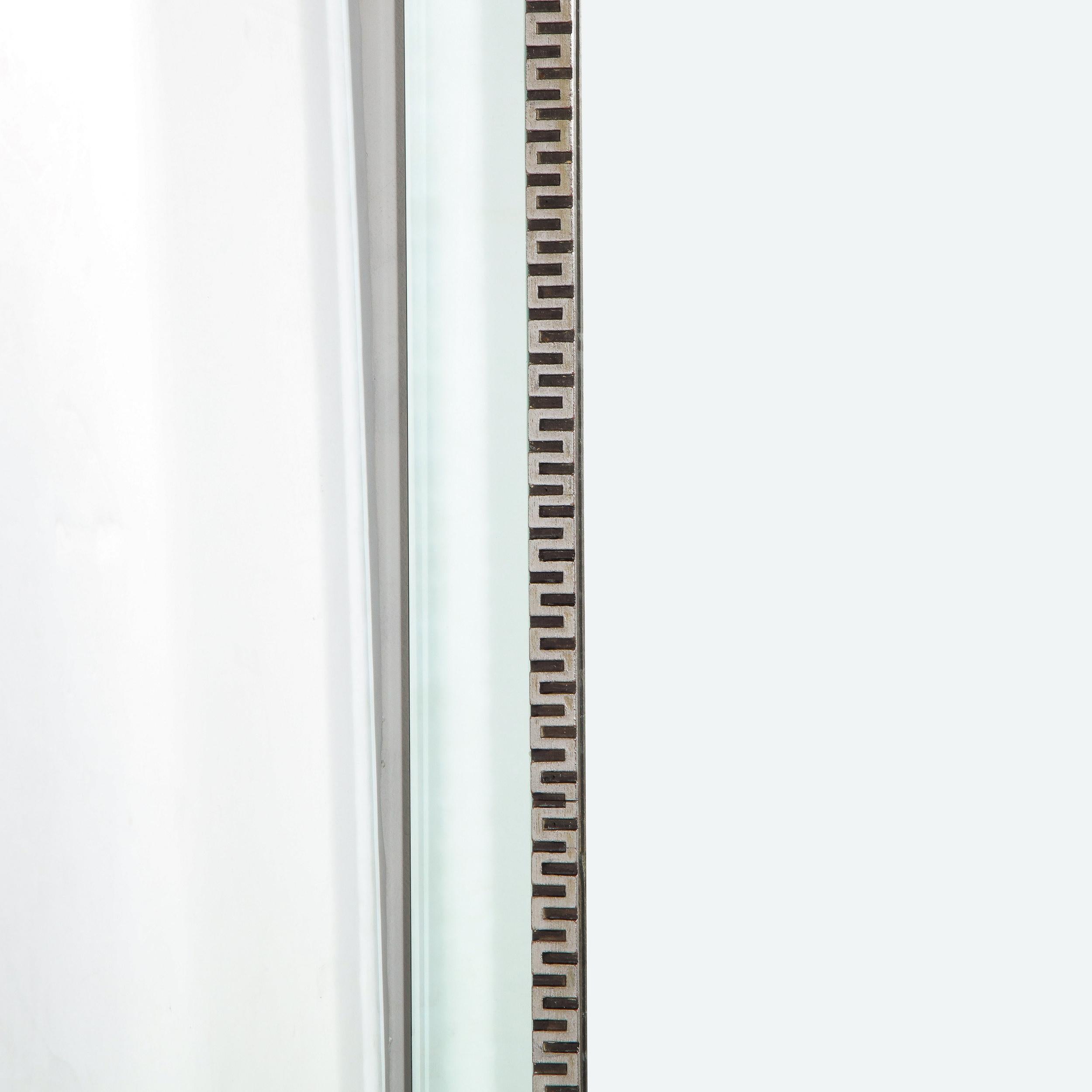 American Mid-Century Modern Wall Mirror with Silver Leaf with Stylized Greek Key Motif