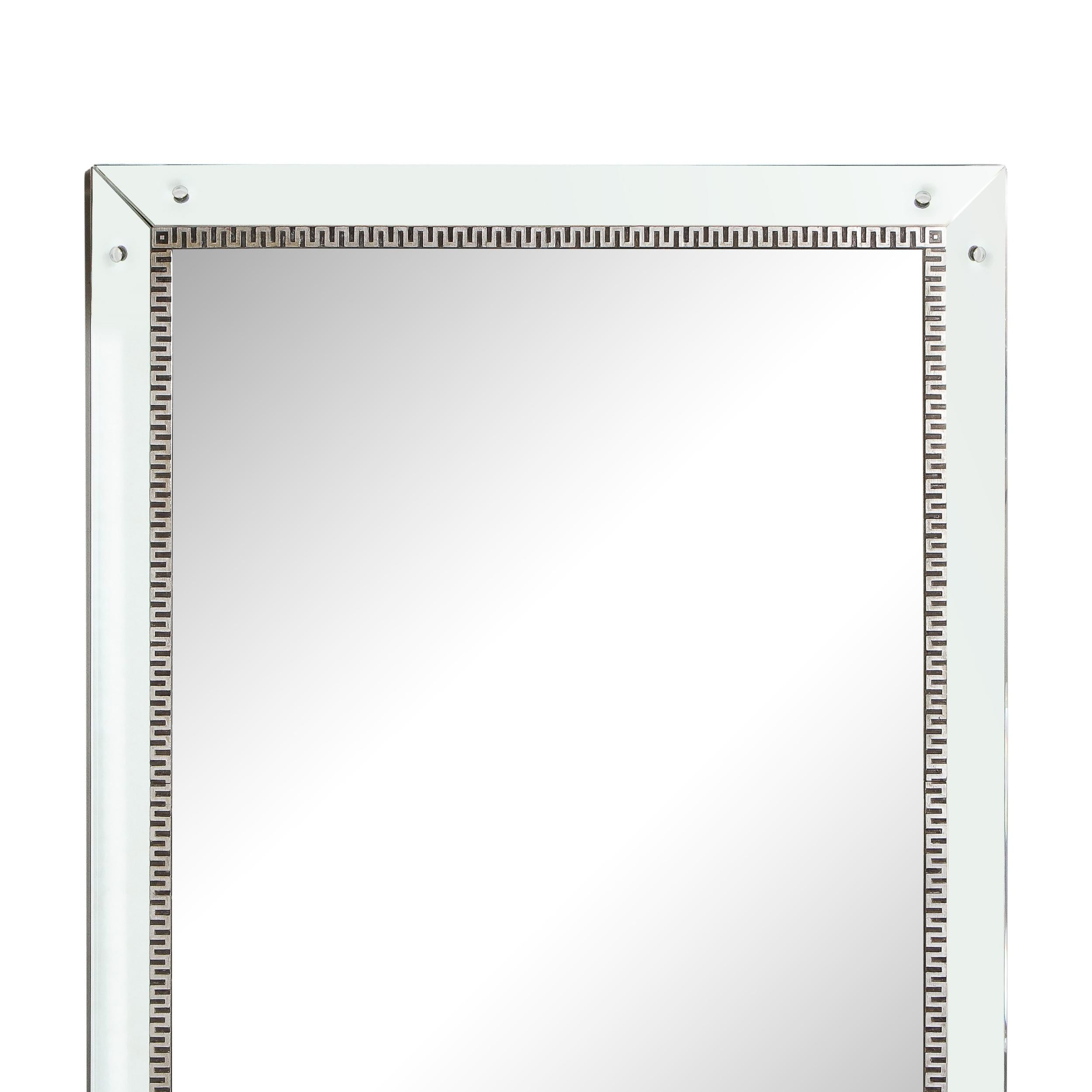Mid-20th Century Mid-Century Modern Wall Mirror with Silver Leaf with Stylized Greek Key Motif