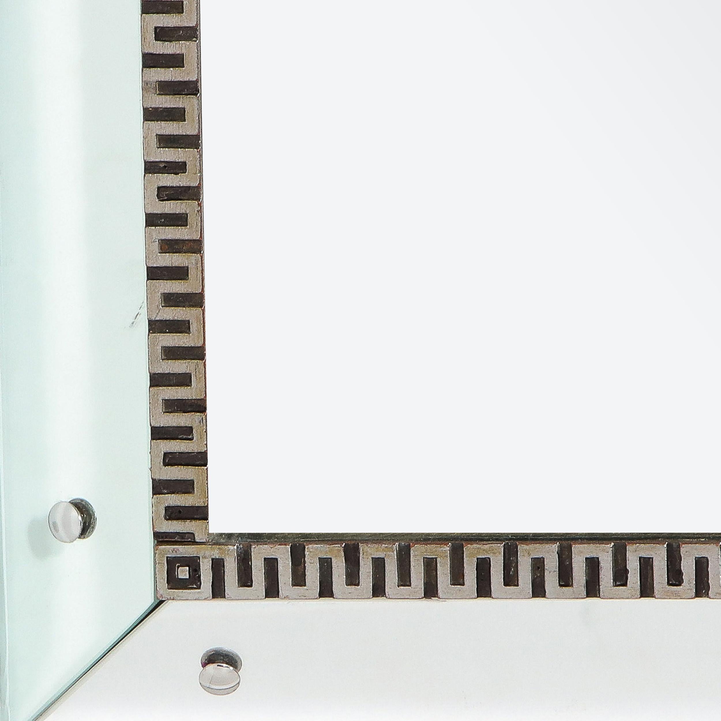 Mid-Century Modern Wall Mirror with Silver Leaf with Stylized Greek Key Motif 1