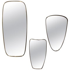 Antique Mid-Century Modern Wall Mirrors with Brass Frame