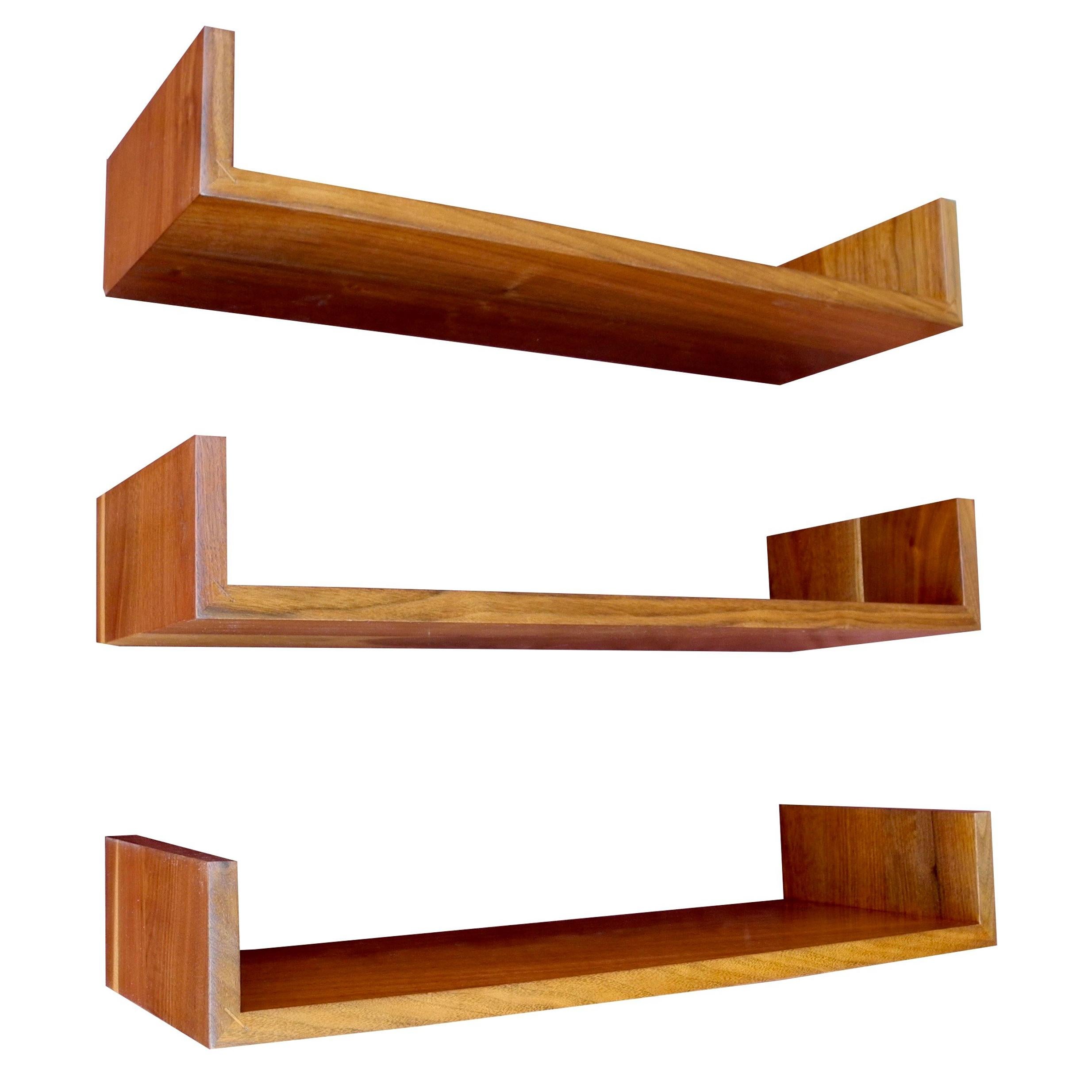 Mid-Century Modern Wall Mount Walnut Shelves Designed by Mel Smilow For Sale