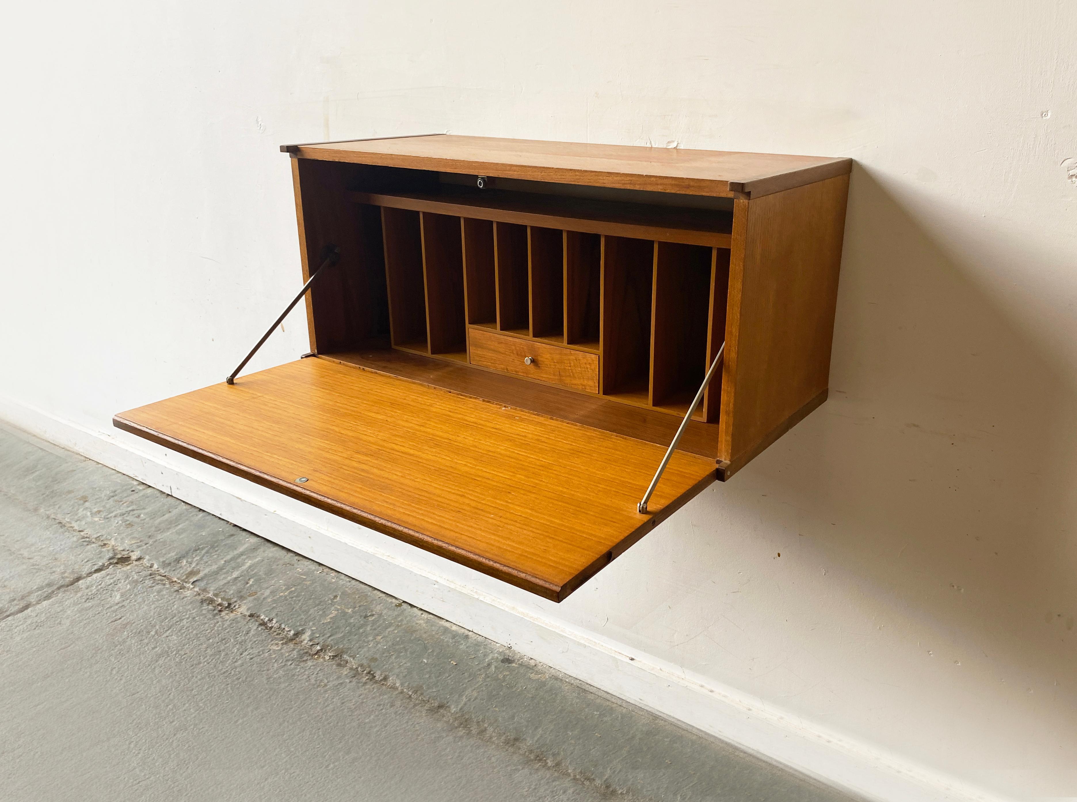 British Mid-Century Modern wall mounted desk unit by Beaver and Tapley For Sale