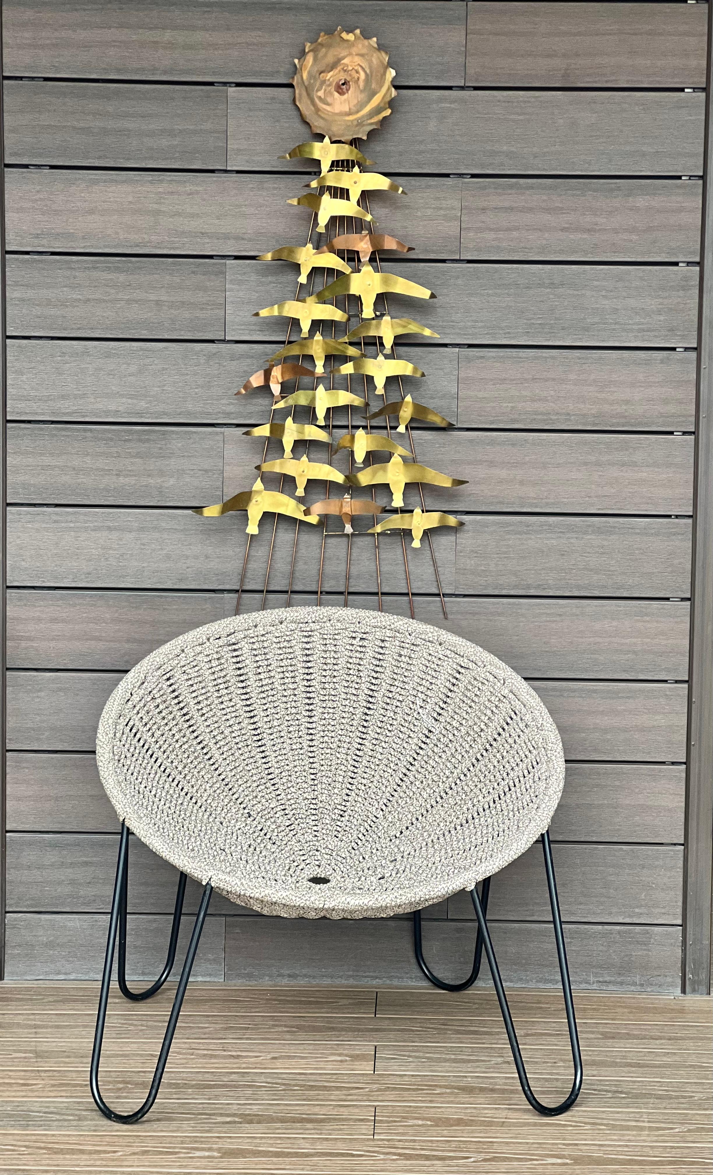 Mid-Century Modern wall sculpture in the style of Curtis Jeré, Albatrosses flying towards the sun, a very classic mid-century modern scene, we did not find any signature