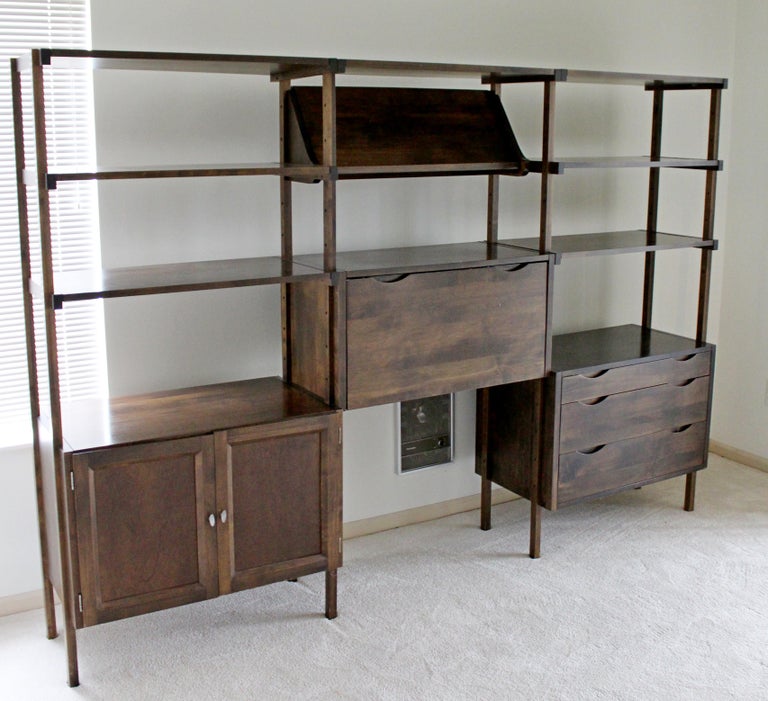MidCentury Modern Wall Shelving Unit Bookshelf Drop Down Desk Room