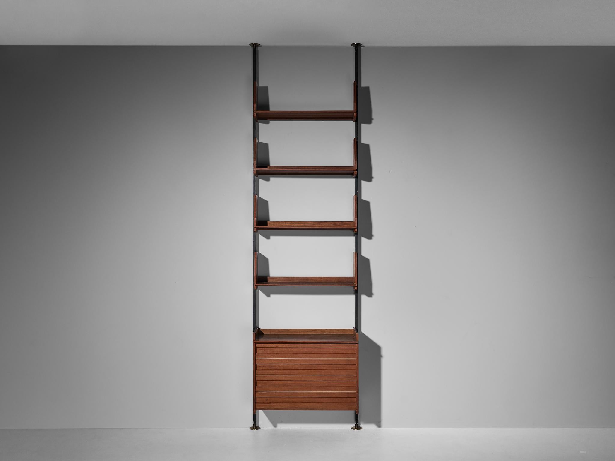 Brass Mid-Century Modern Wall Unit in Teak and Steel