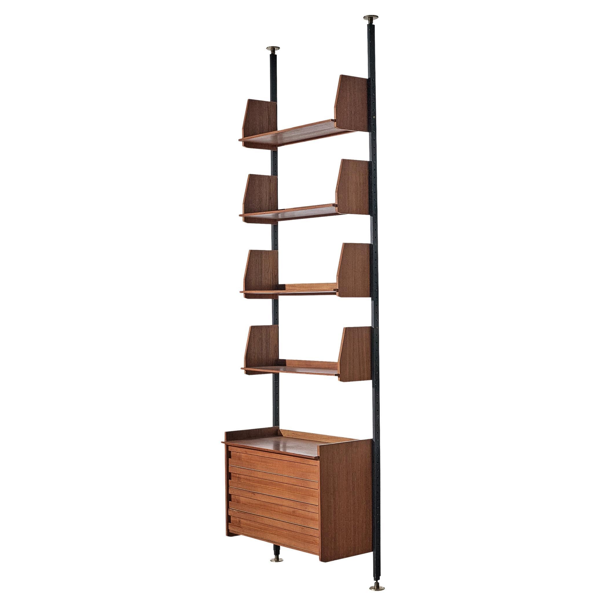 Mid-Century Modern Wall Unit in Teak and Steel  For Sale