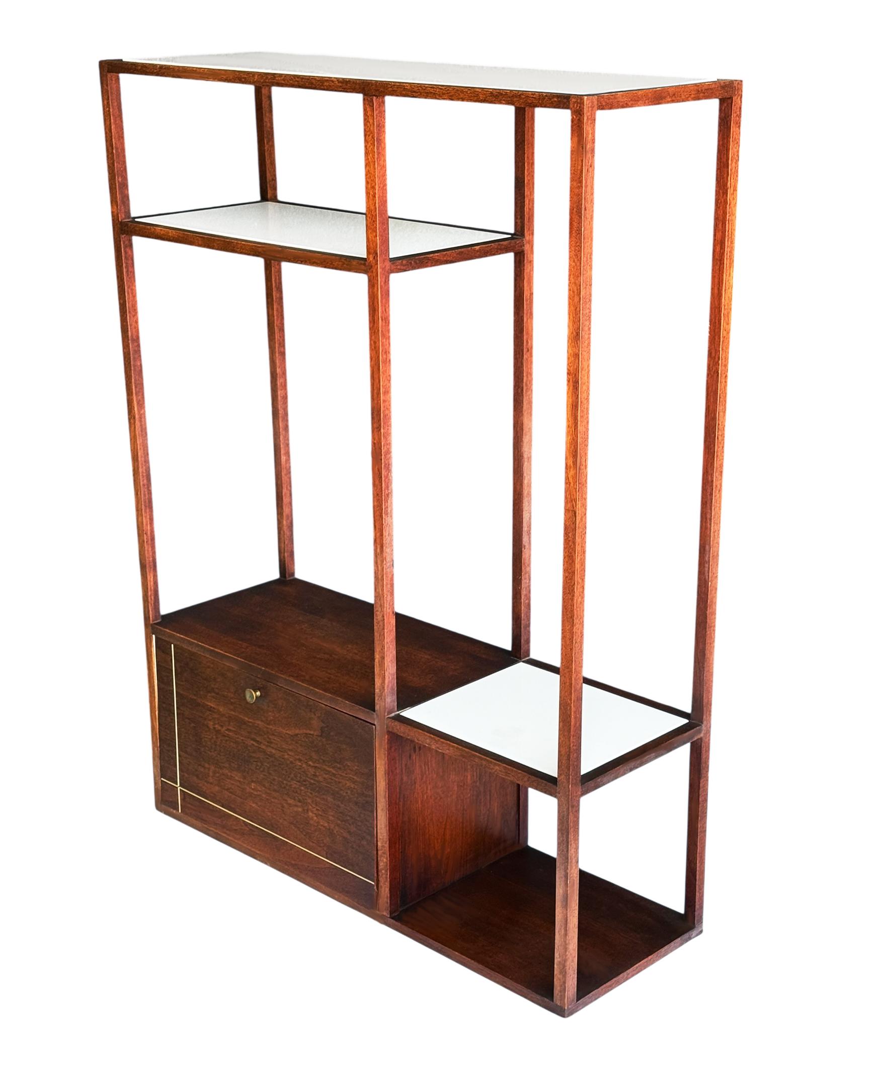 Mid-Century Modern Wall Unit or Shelving Unit in Walnut with Milk Glass Shelves In Good Condition For Sale In Philadelphia, PA