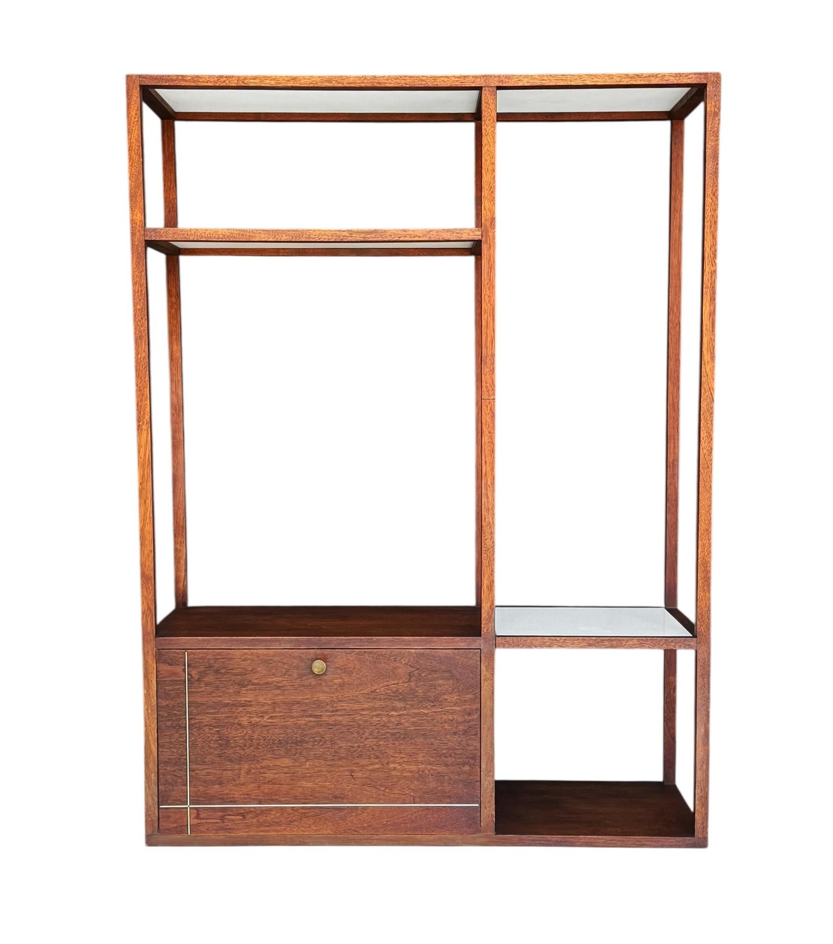 Mid-20th Century Mid-Century Modern Wall Unit or Shelving Unit in Walnut with Milk Glass Shelves For Sale