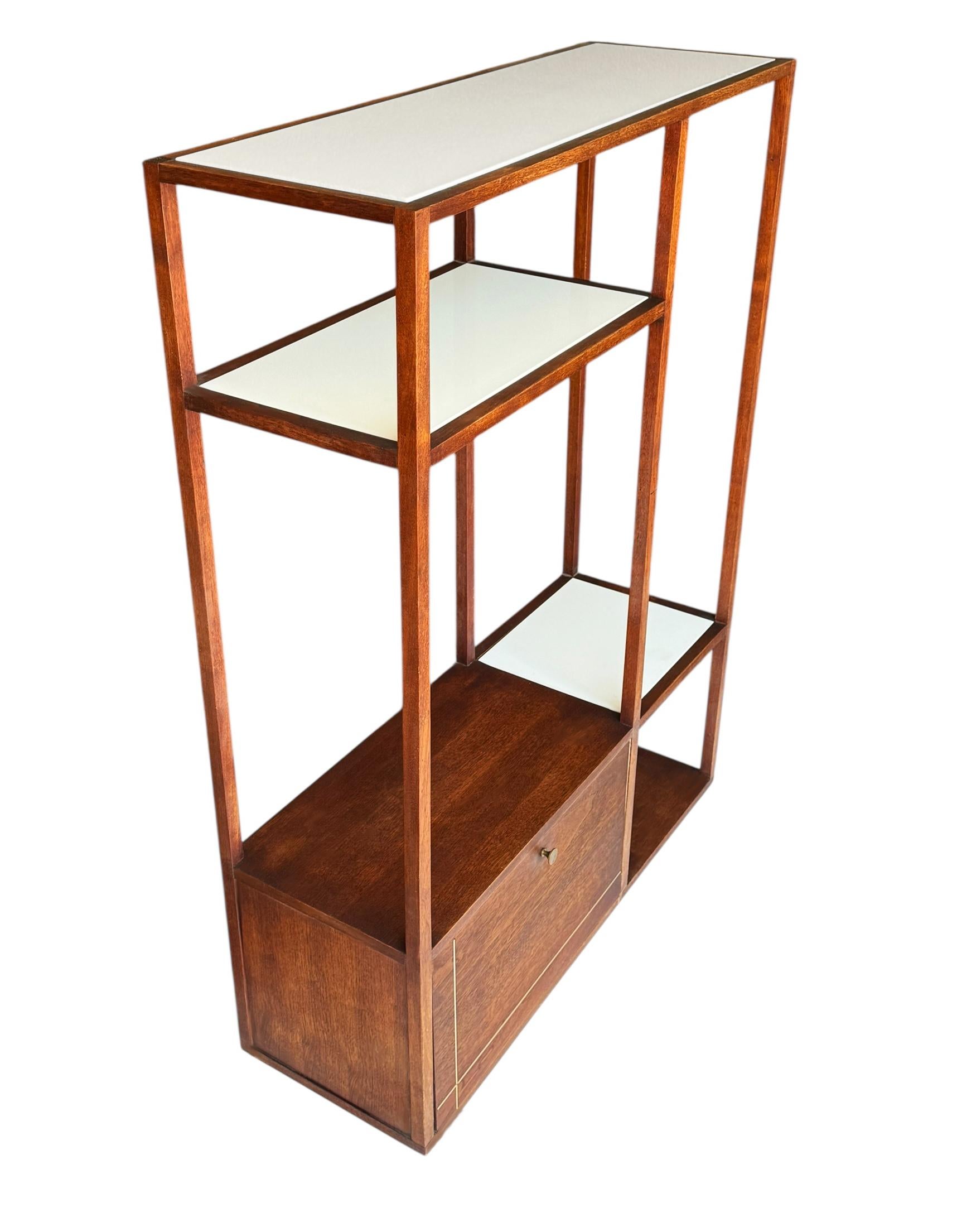 Mid-Century Modern Wall Unit or Shelving Unit in Walnut with Milk Glass Shelves For Sale 1
