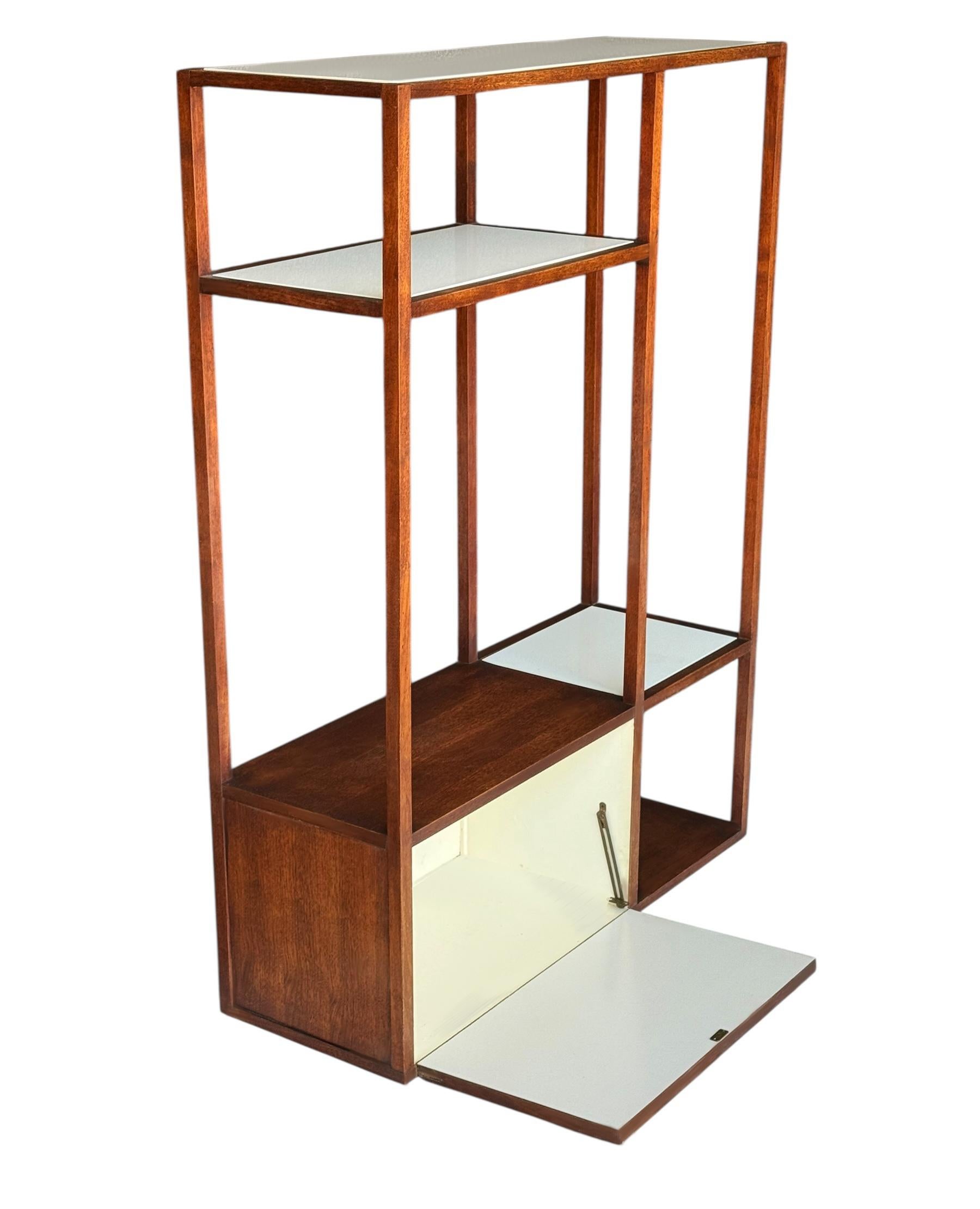 Mid-Century Modern Wall Unit or Shelving Unit in Walnut with Milk Glass Shelves For Sale 2