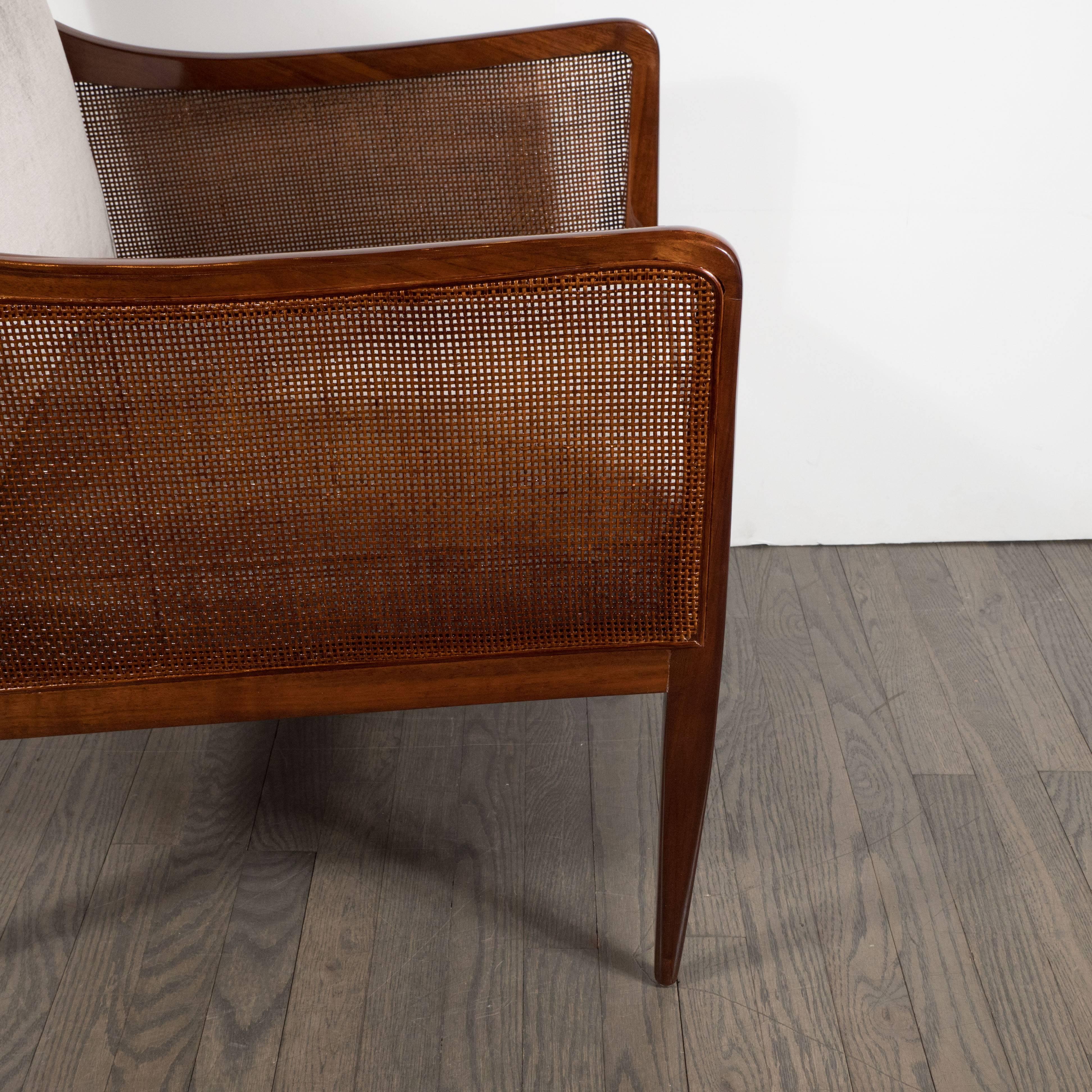 Mid-Century Modern Walnut and Cane Club Chair in Smoked Platinum Velvet 3