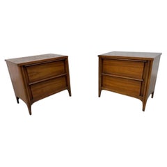 Mid-Century Modern Walnut 2-Drawer Nightstands - Set of 2 - Refinished!
