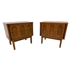 Mid-Century Modern Walnut 2-Drawer Walnut Nightstands - Set of 2