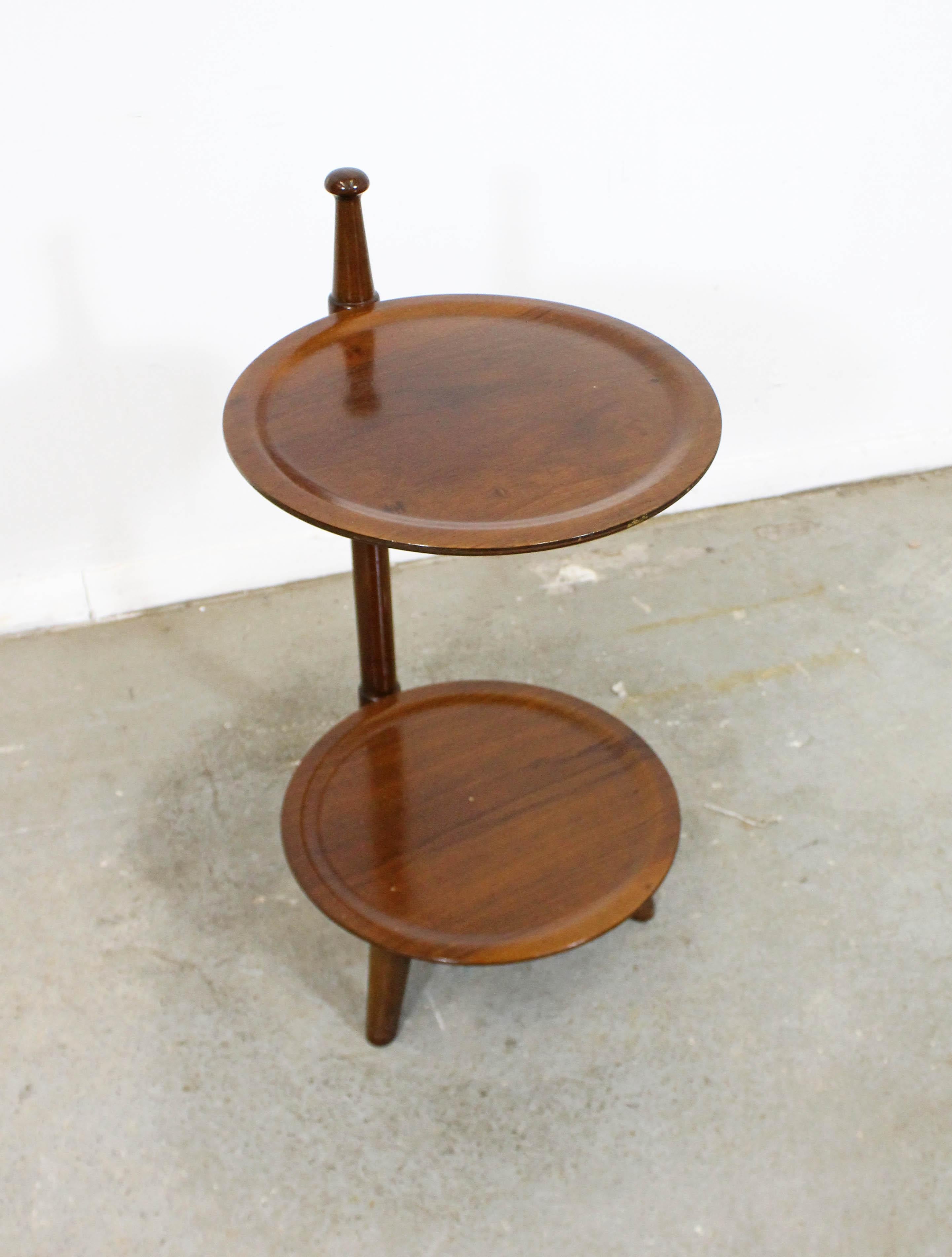 Unknown Mid-Century Modern Walnut 2-Tier Plant Stand End Table