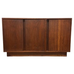 Mid Century Modern Walnut 3 Door Credenza with 1 Drawer 2 Shelves