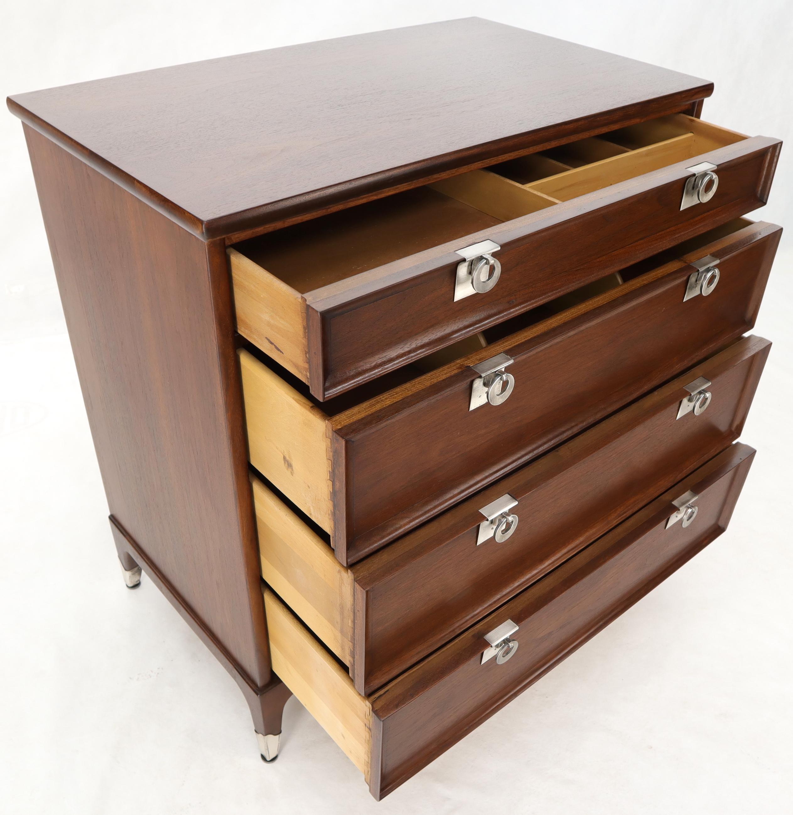 Lacquered Mid-Century Modern Walnut 4 Drawers Bachelor Chest For Sale