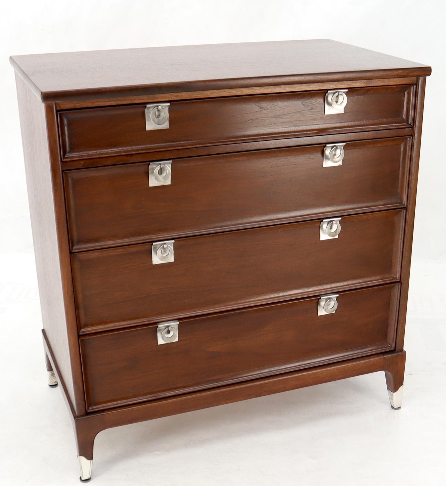 Pewter Mid-Century Modern Walnut 4 Drawers Bachelor Chest For Sale
