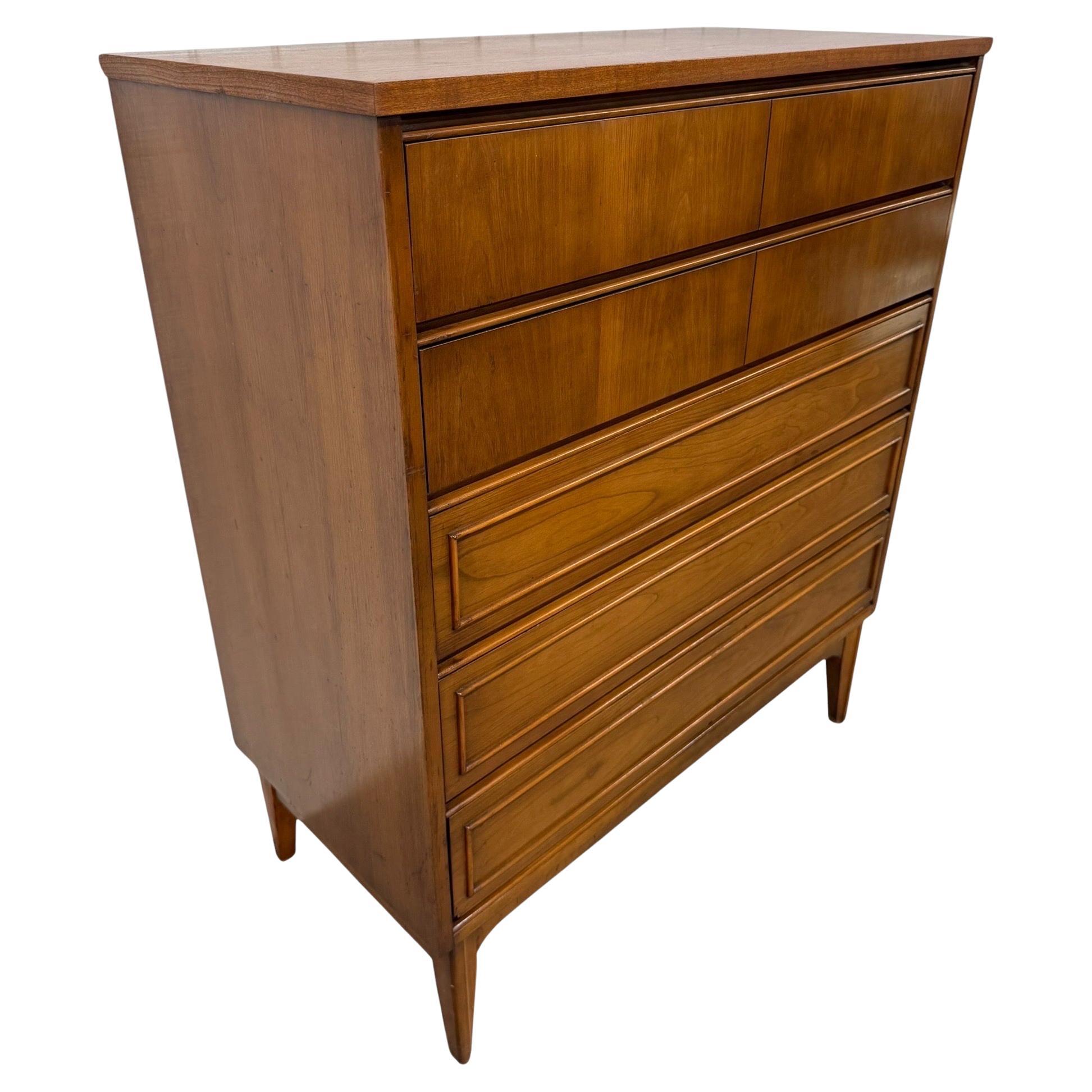 Mid-Century Modern Walnut 5-Drawer High Chest