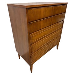 Mid-Century Modern Walnut 5-Drawer High Chest
