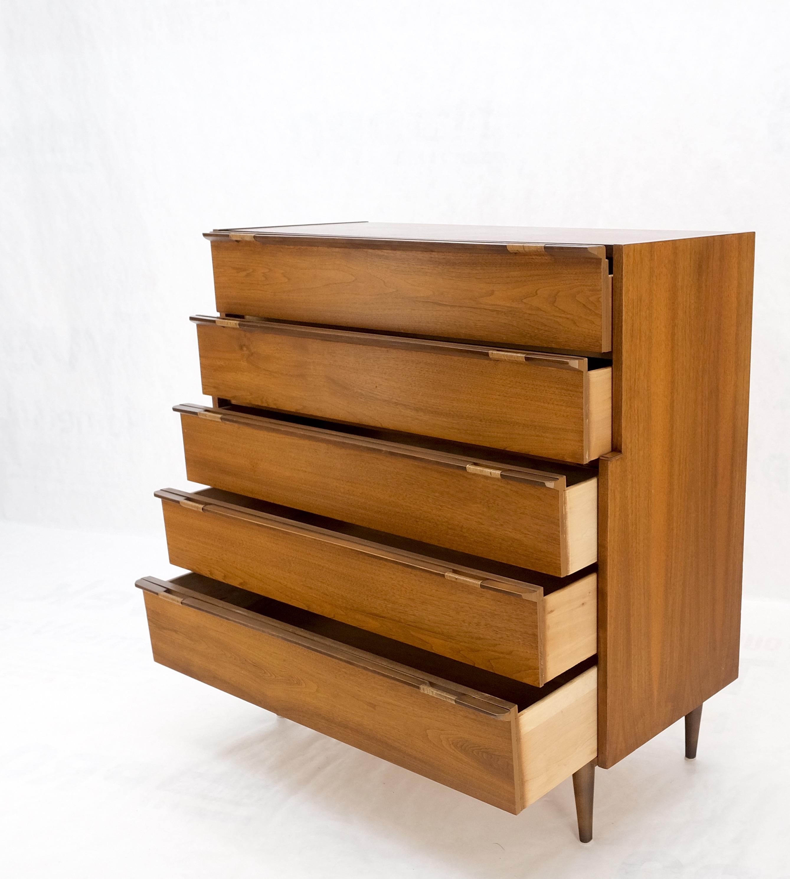 Mid-Century Modern Walnut 5 Drawers High Chest Dresser MINT! For Sale 9