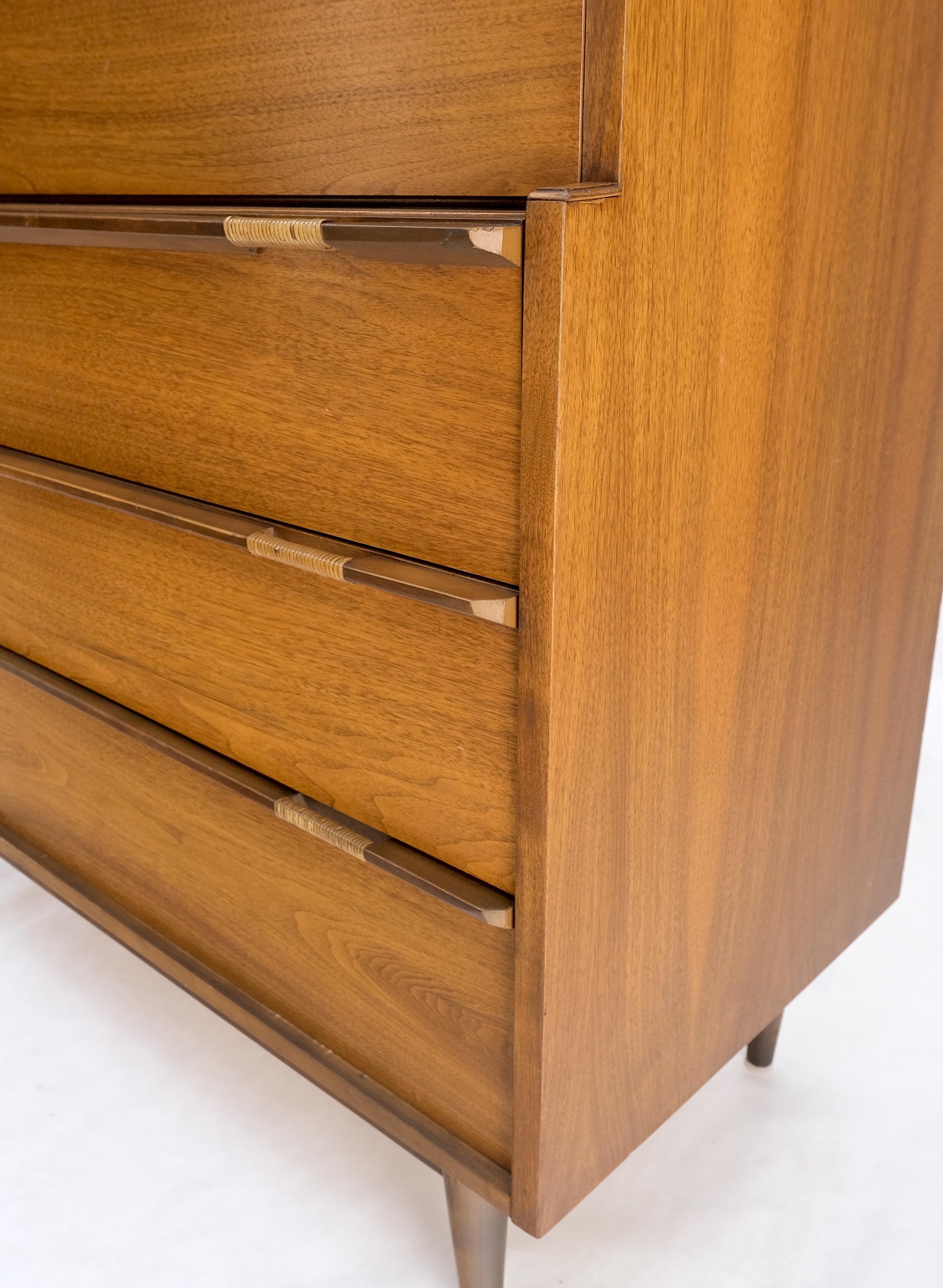 Lacquered Mid-Century Modern Walnut 5 Drawers High Chest Dresser MINT! For Sale