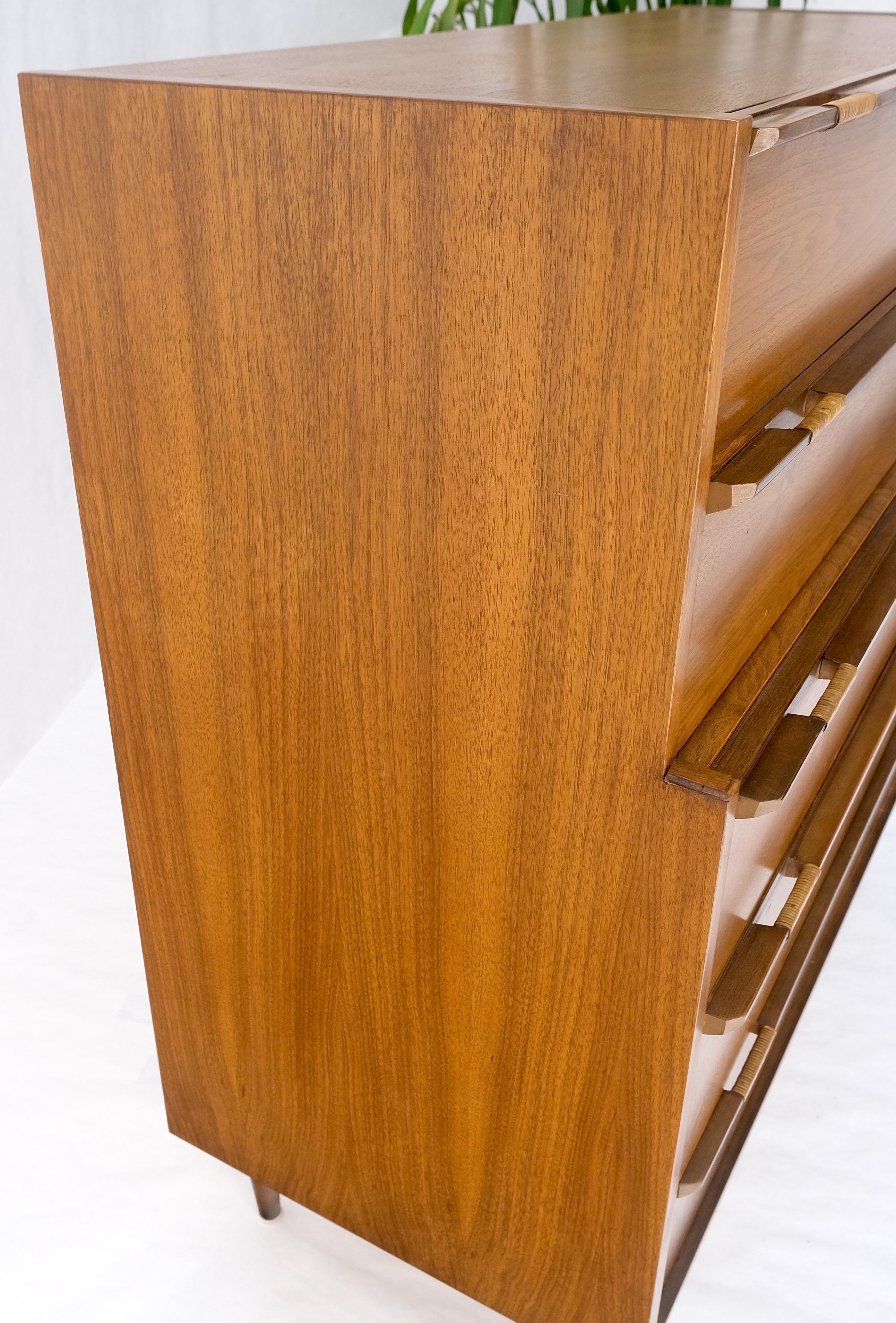 Teak Mid-Century Modern Walnut 5 Drawers High Chest Dresser MINT! For Sale