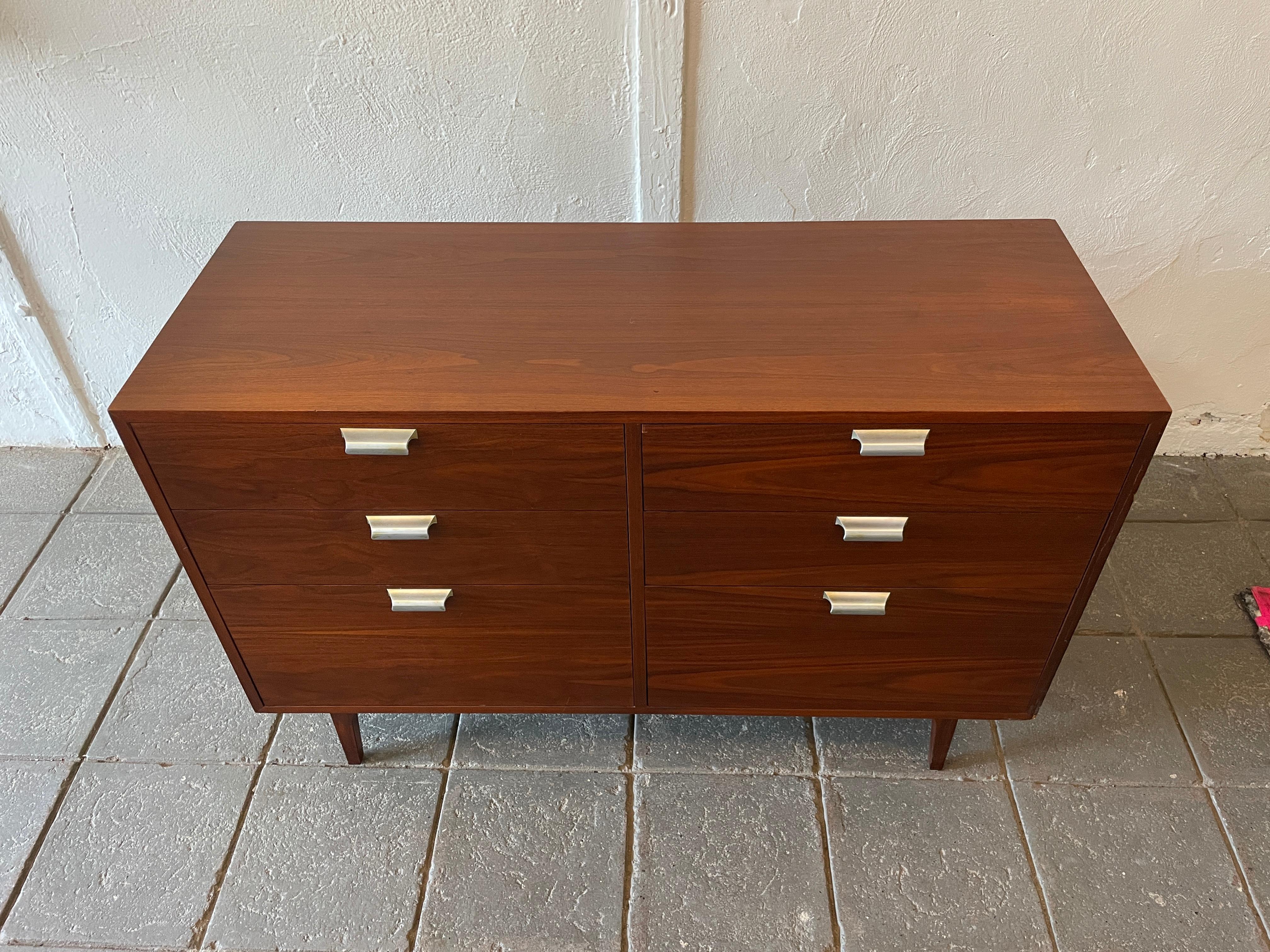 Mid-20th Century Mid Century Modern Walnut 6 Drawer Dresser Credenza  For Sale