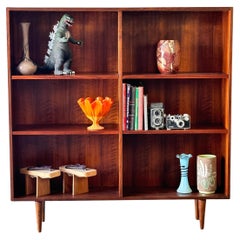 Mid Century Modern Walnut Adjustable Bookcase Display Cabinet