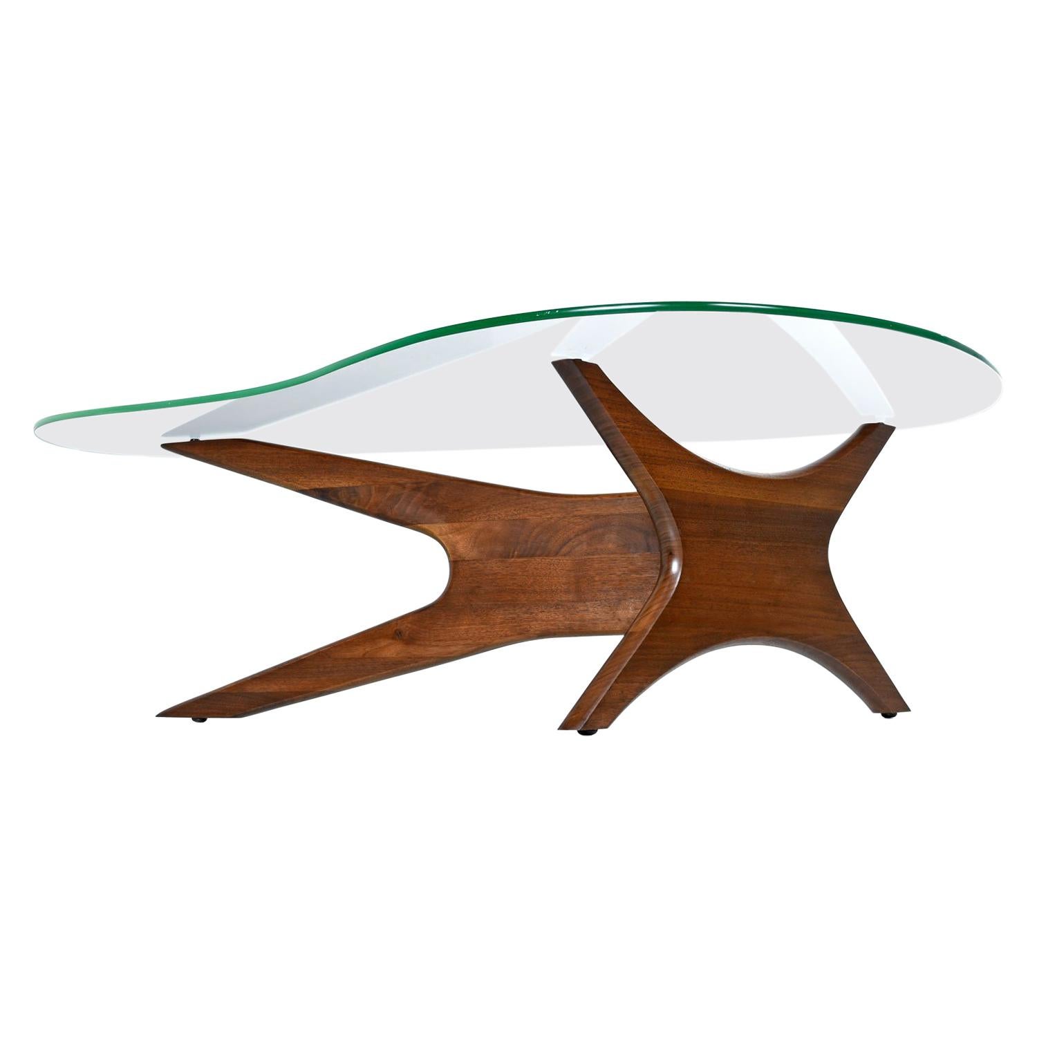 Mid-Century Modern Walnut Adrian Pearsall Jacks Coffee Table 1465-T, New Glass