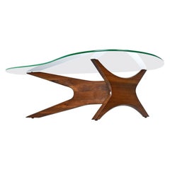 Vintage Mid-Century Modern Walnut Adrian Pearsall Jacks Coffee Table 1465-T, New Glass