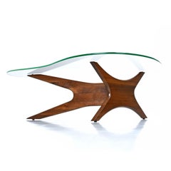 Mid-Century Modern Walnut Adrian Pearsall Jacks Coffee Table 1465-T, New Glass