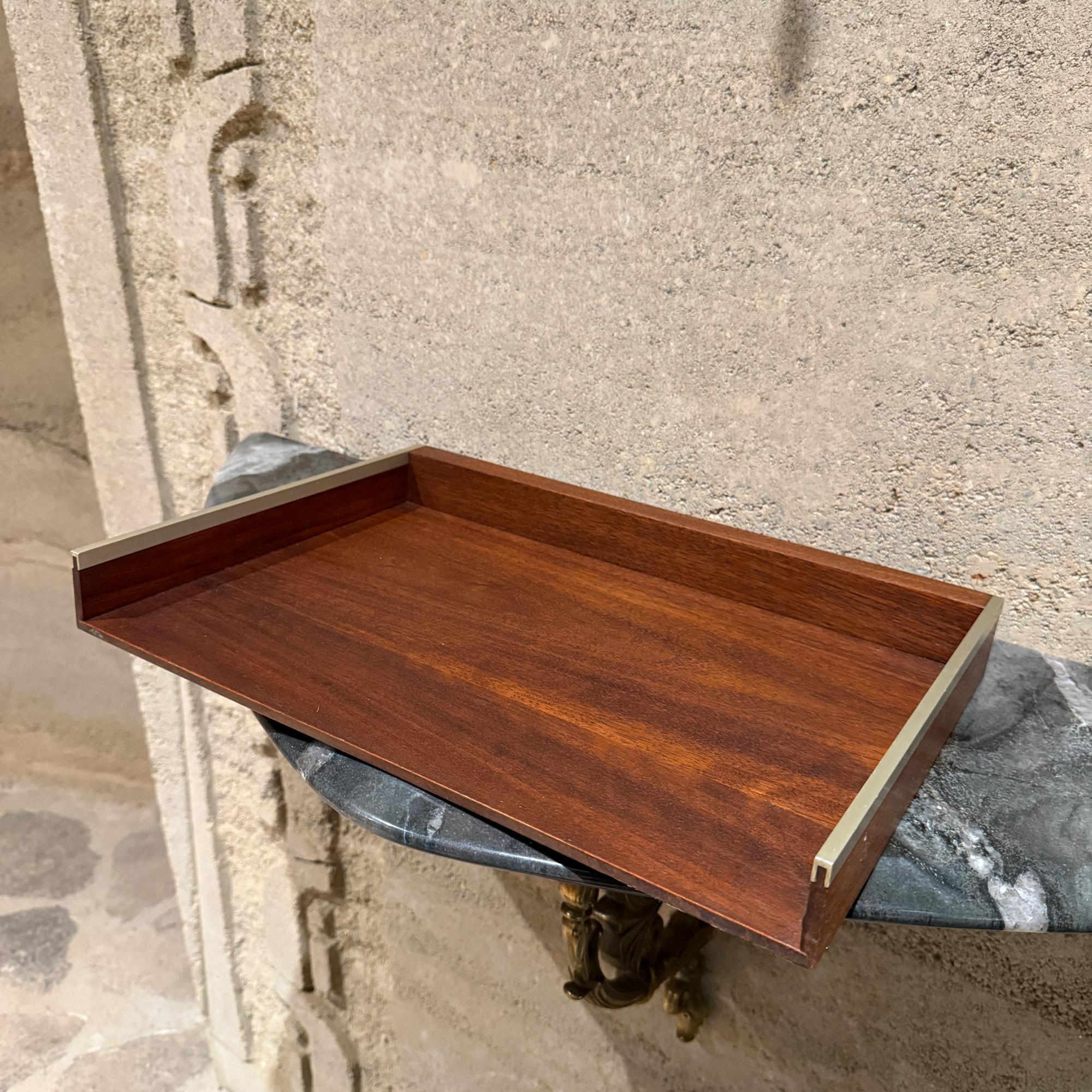 American Mid-Century Modern Walnut & Aluminum Letter Tray Desk Accessory Qualiton For Sale