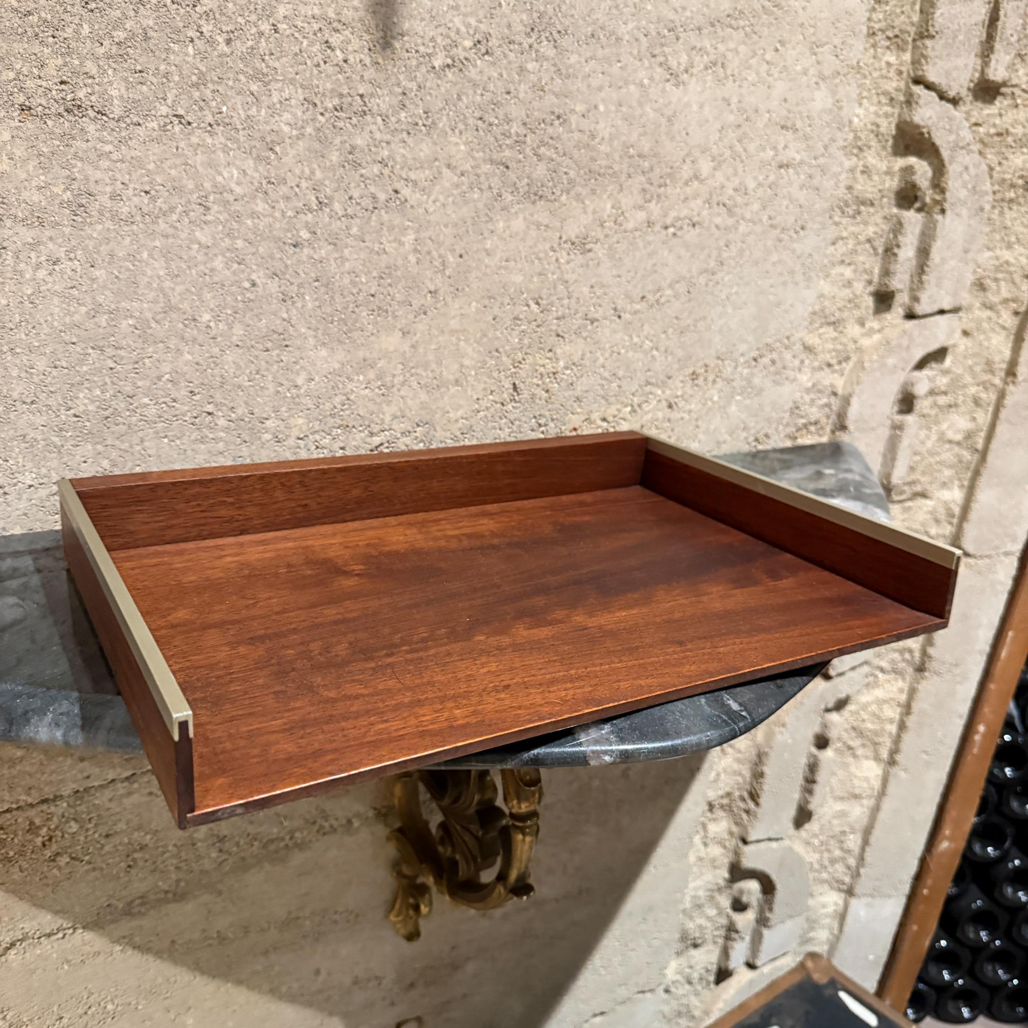 Patinated Mid-Century Modern Walnut & Aluminum Letter Tray Desk Accessory Qualiton For Sale