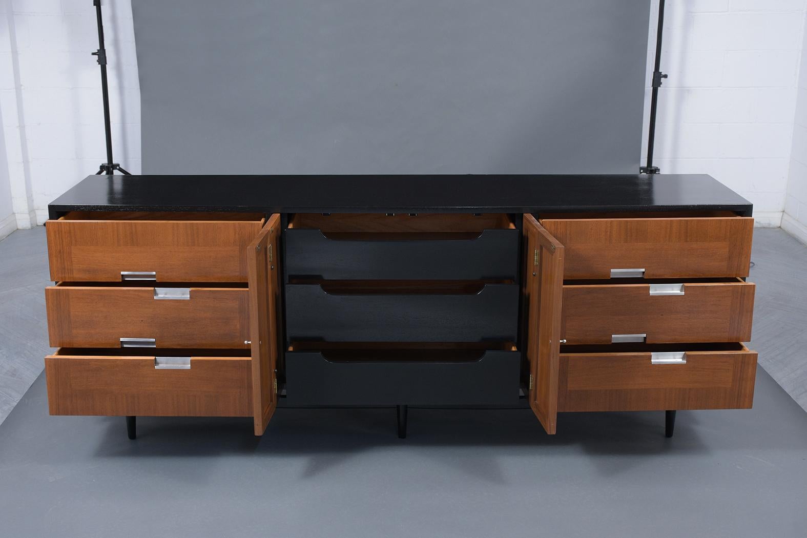 Carved Mid-Century Modern Walnut American Martinsville Credenza