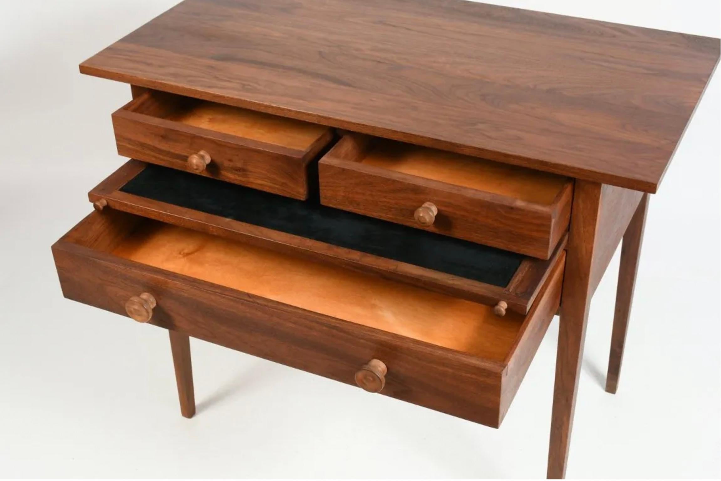 20th Century Mid-Century Modern Walnut American Studio Craft 3 Drawer 3' Wide Writing Desk For Sale