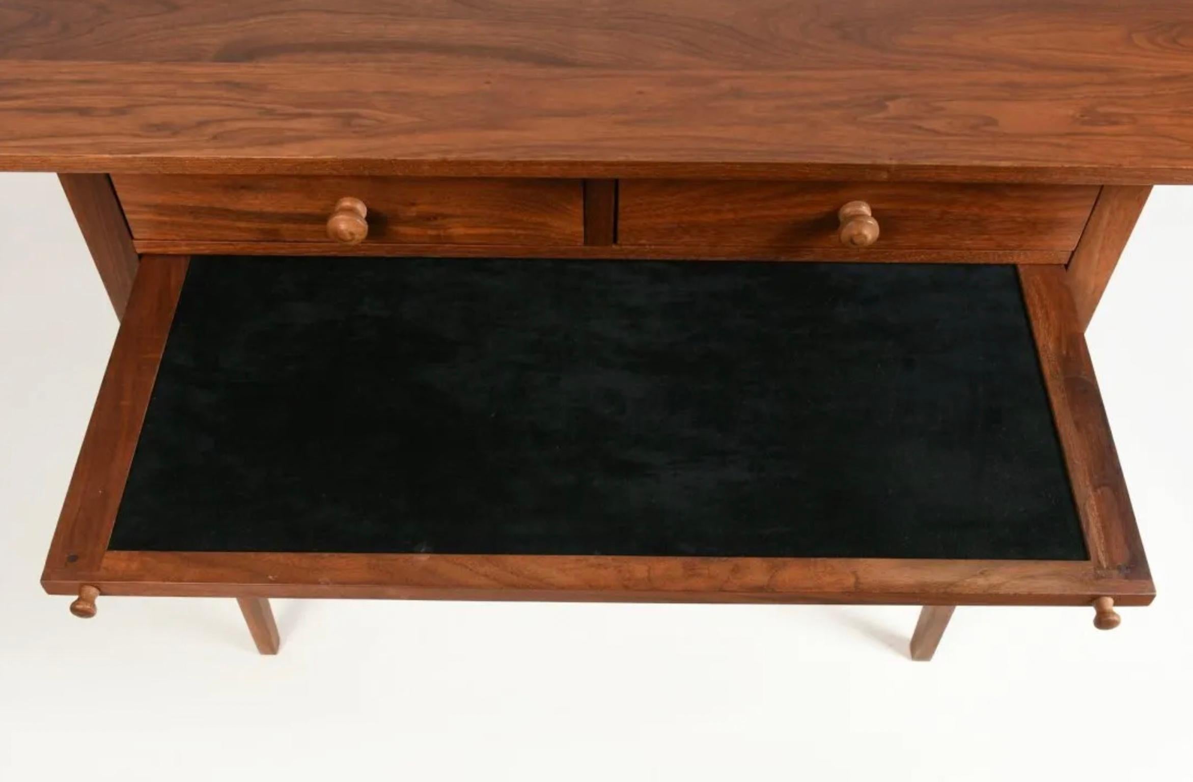 Mid-Century Modern Walnut American Studio Craft 3 Drawer 3' Wide Writing Desk For Sale 2