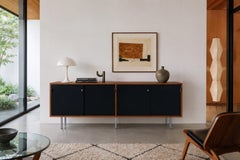 Mid-Century Modern Walnut and Black Lacquer Credenza by Florence Knoll