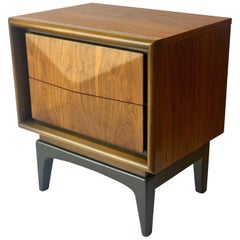 Mid-Century Modern Walnut and Black Lacquer Diamond Front Nightstand by United