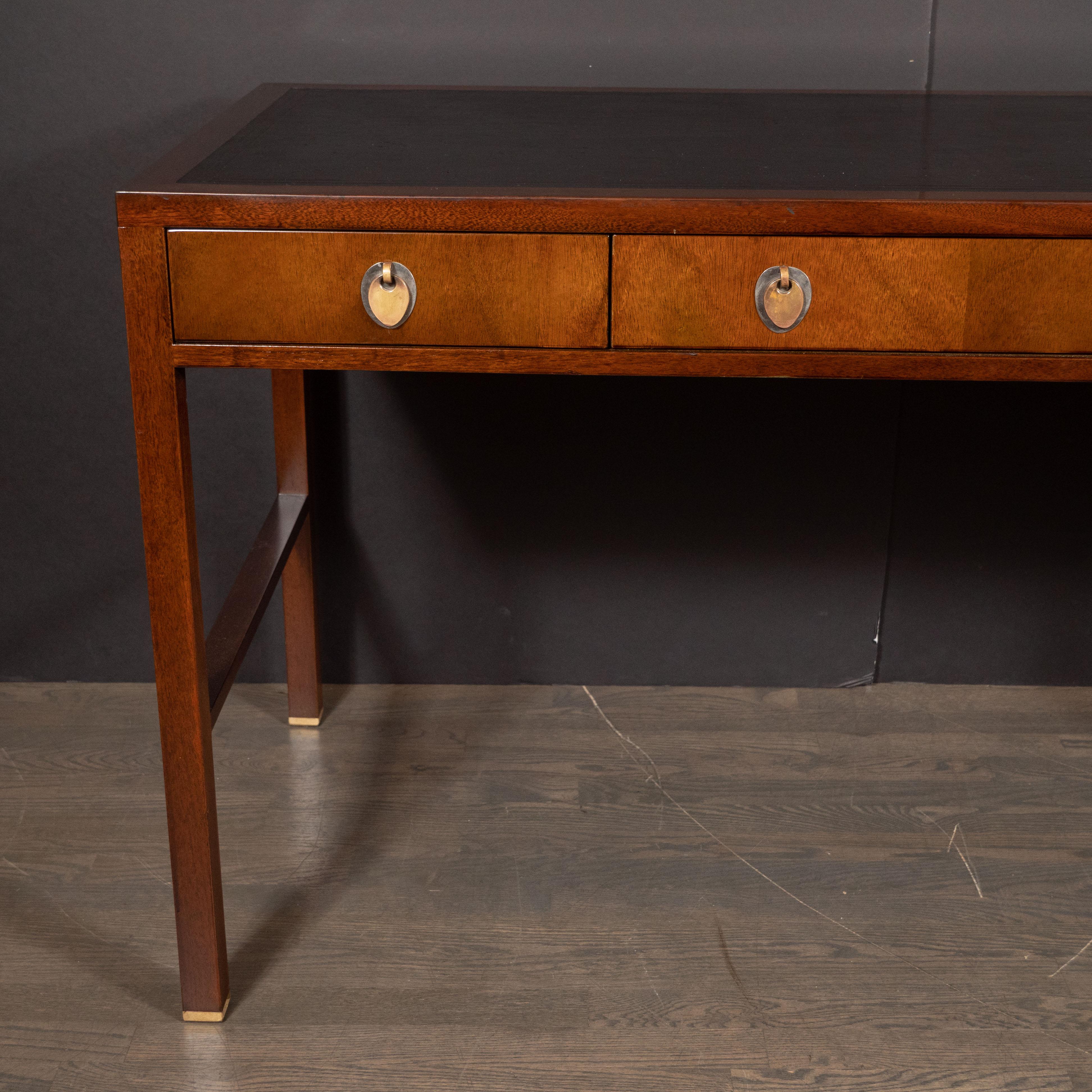 American Mid-Century Modern Walnut and Black Leather Desk by Edward Wormley for Dunbar