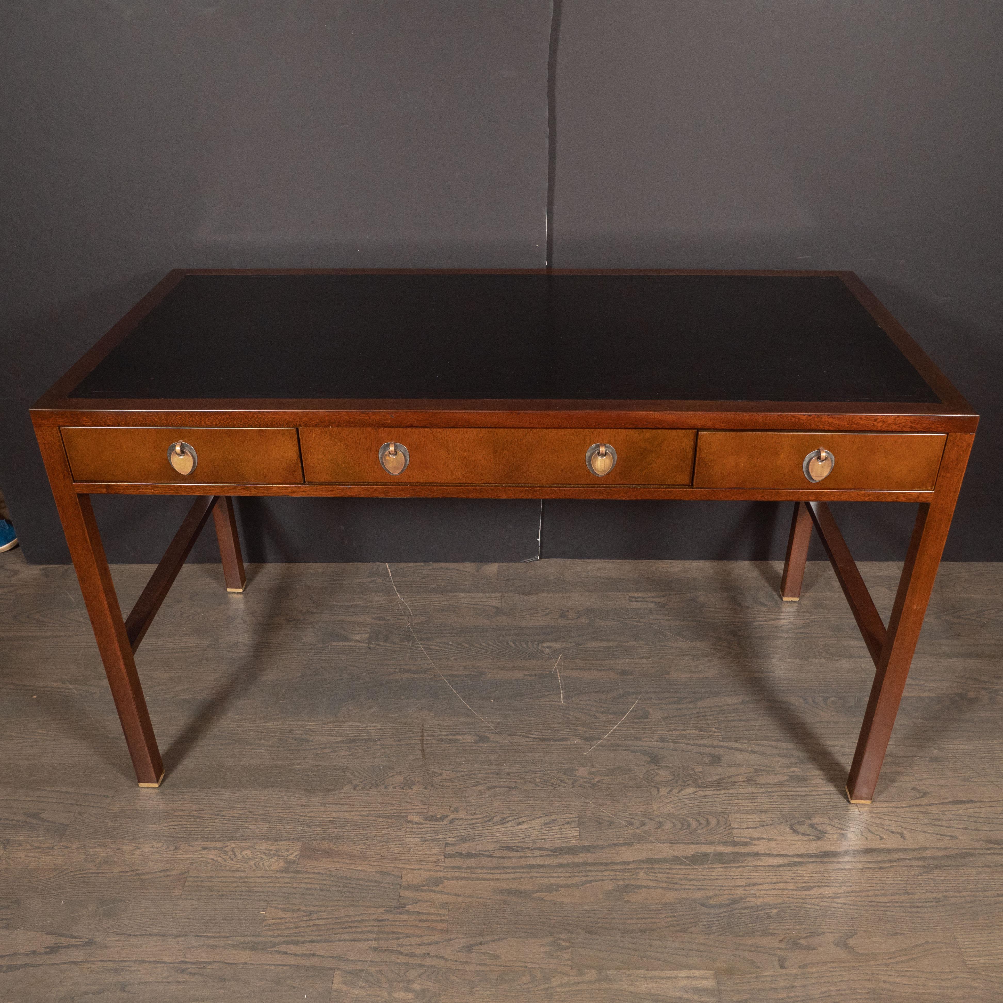 Mid-Century Modern Walnut and Black Leather Desk by Edward Wormley for Dunbar In Excellent Condition In New York, NY